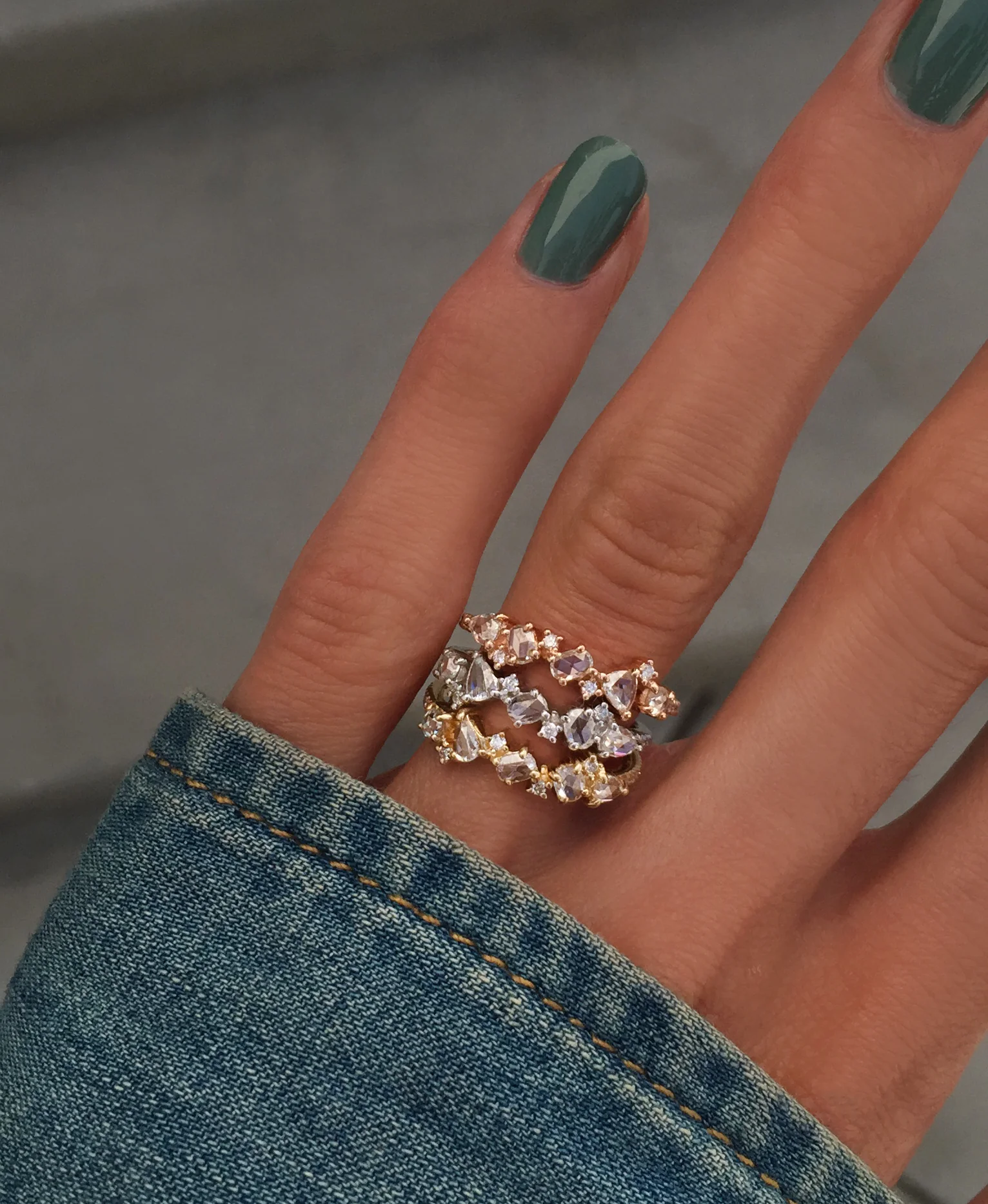 14kt gold rose cut diamond cluster ring - Image 6