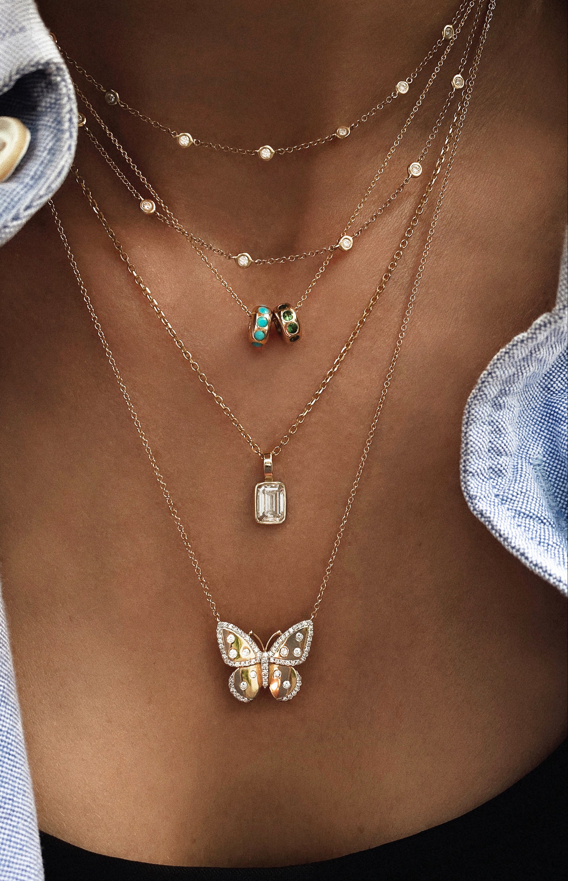 14kt gold and scattered diamond butterfly necklace - Image 3