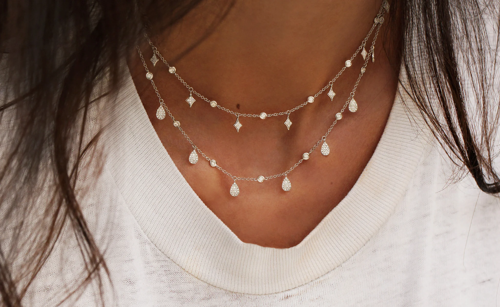 14kt gold teardrop diamond drip choker necklace - Image 3