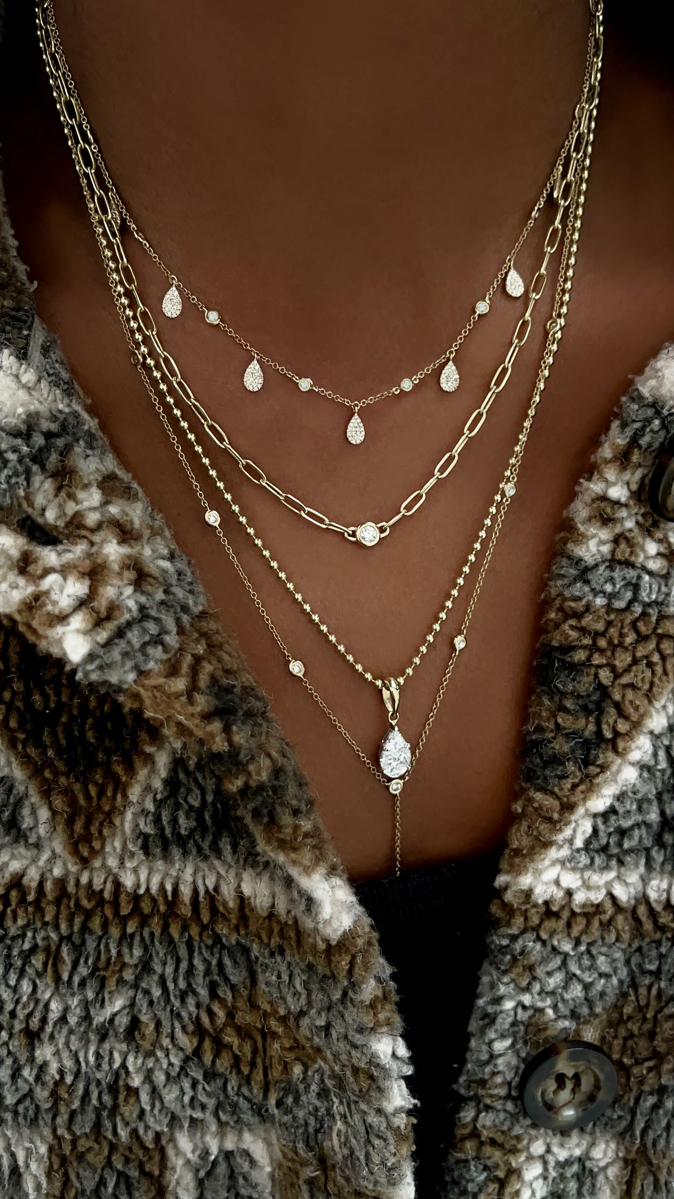 14kt gold teardrop diamond drip choker necklace - Image 4