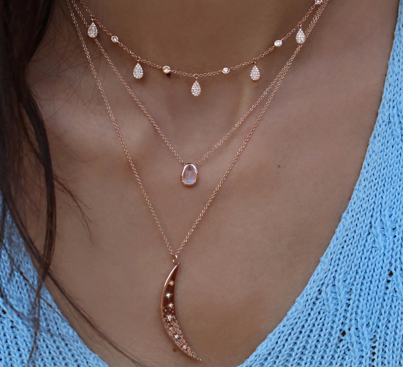 14kt gold teardrop diamond drip choker necklace - Image 5
