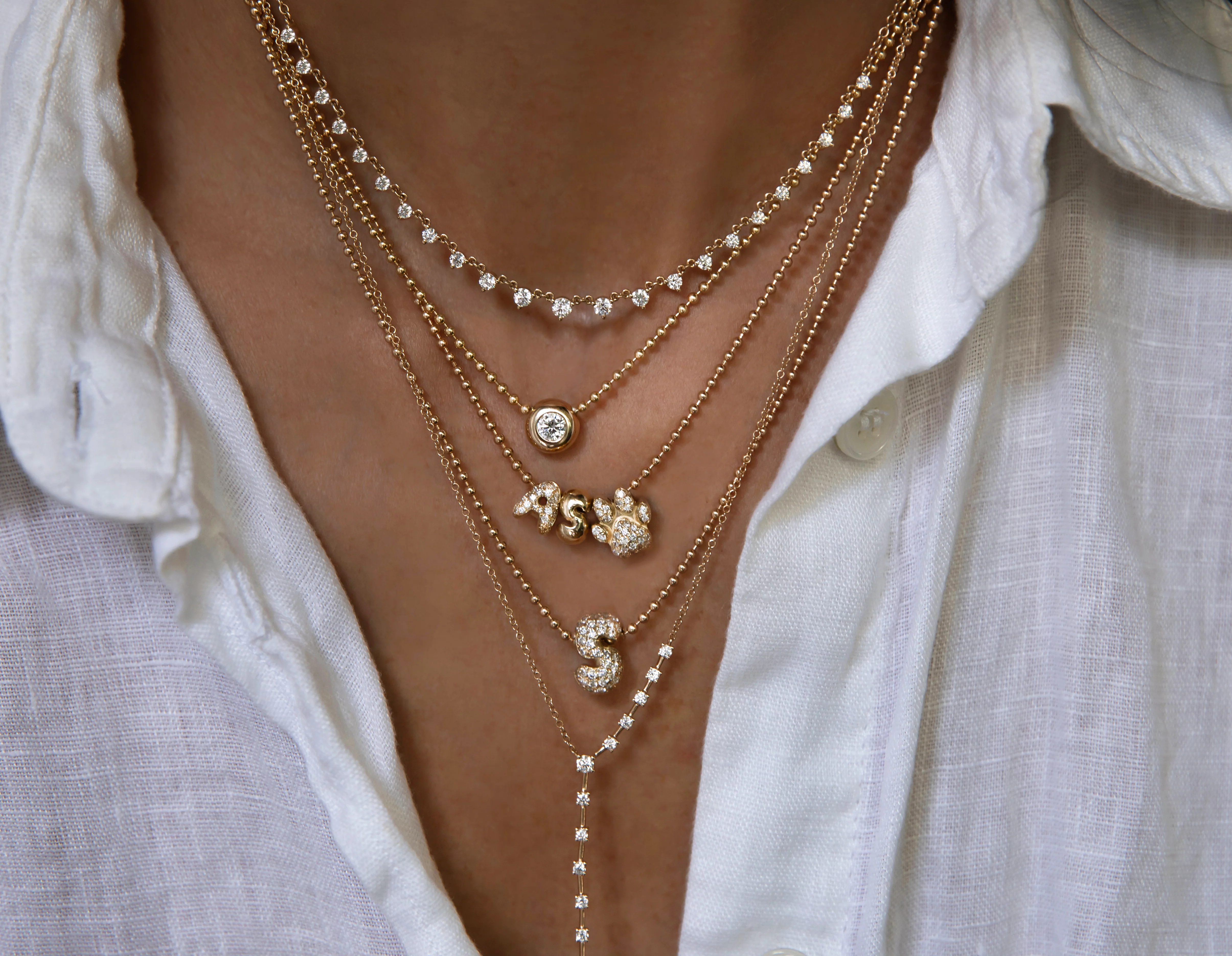 14kt gold baby bubble initial necklace on ball chain - Image 3