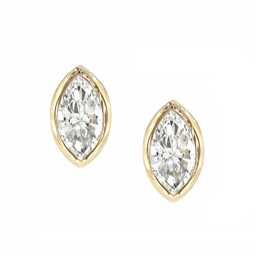 14kt gold baby marquise diamond bezel studs