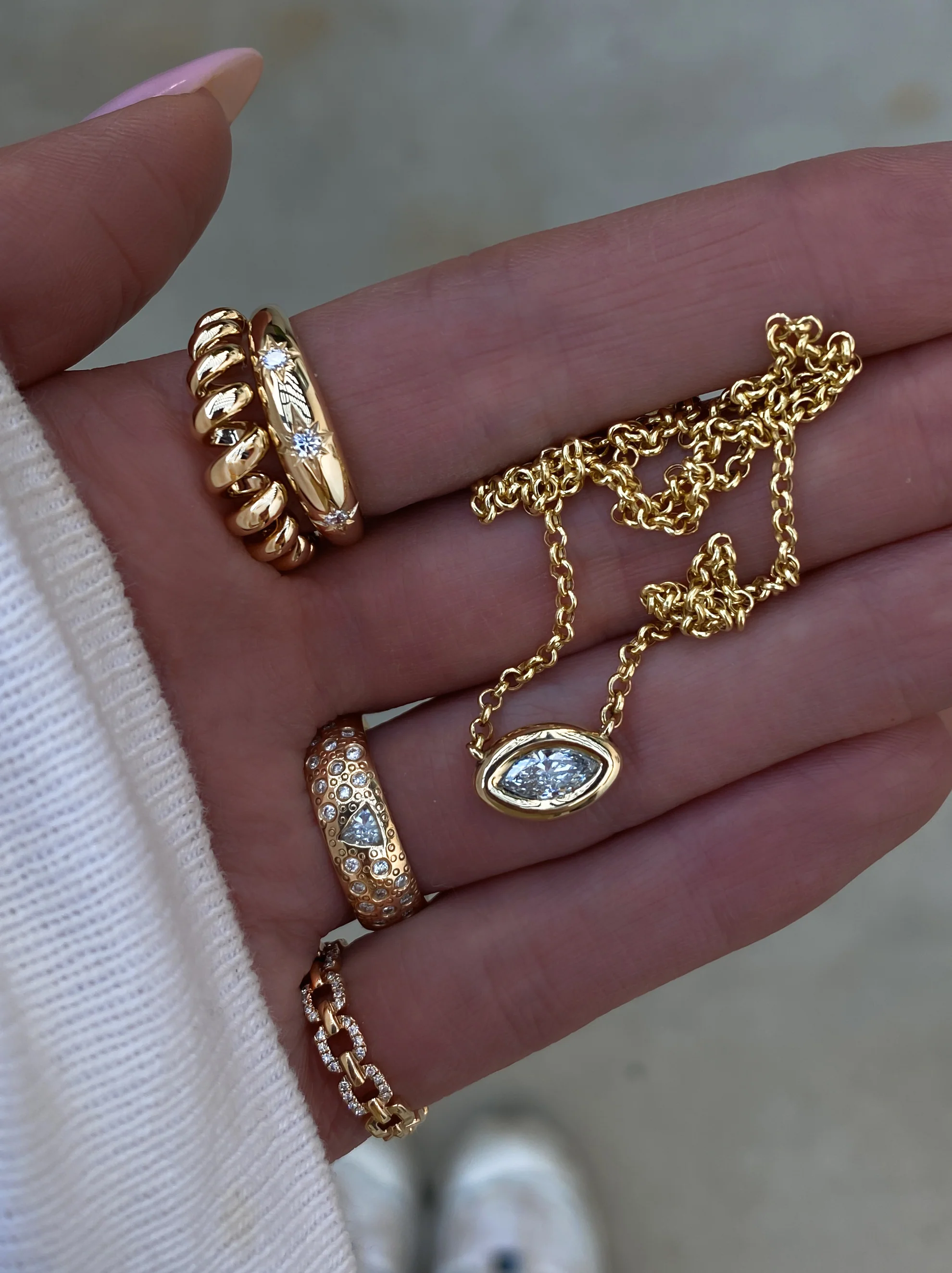14kt gold baby marquise diamond puffed bezel necklace - Image 2