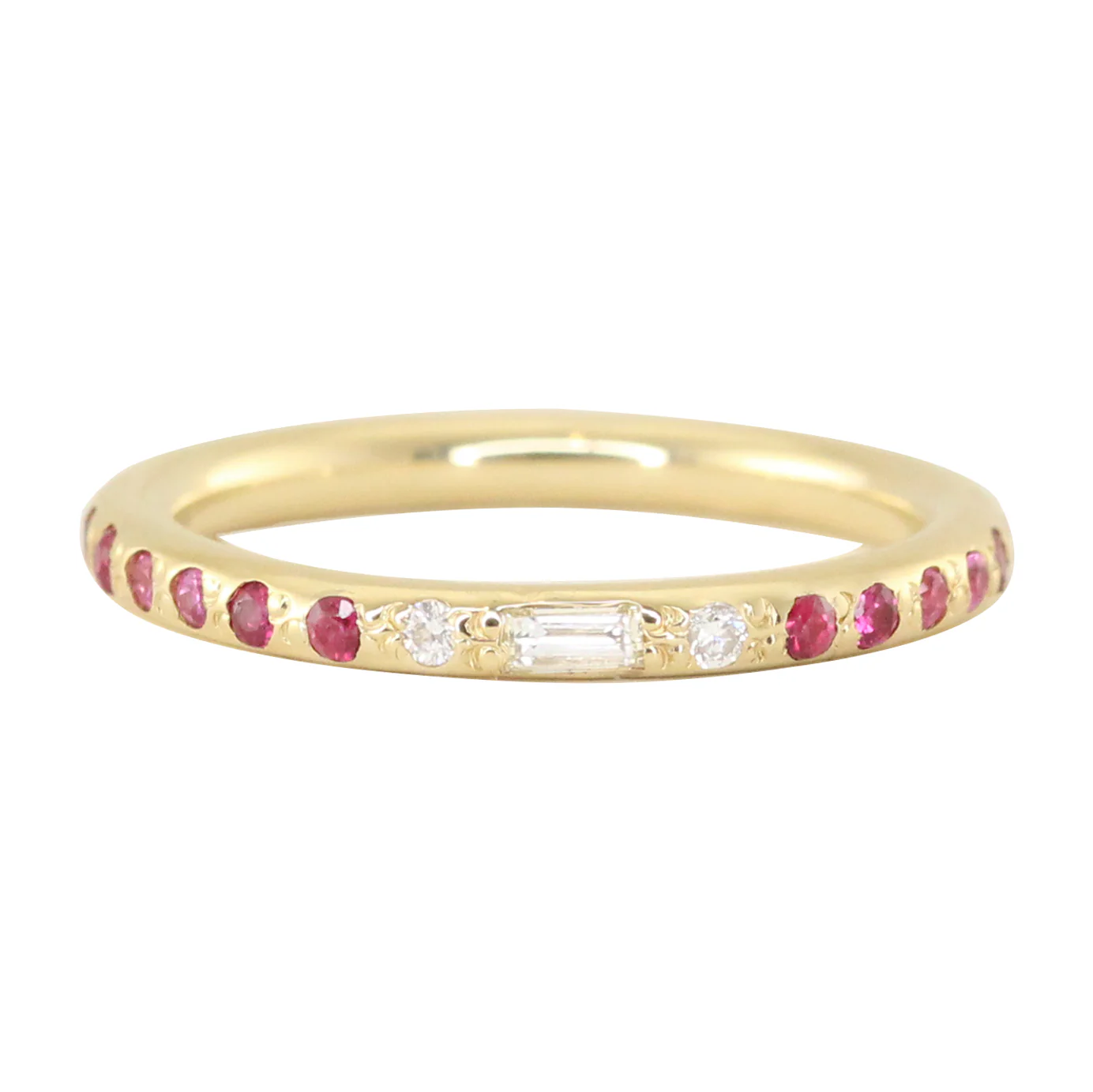 14kt gold baguette diamond and ruby band - Image 3