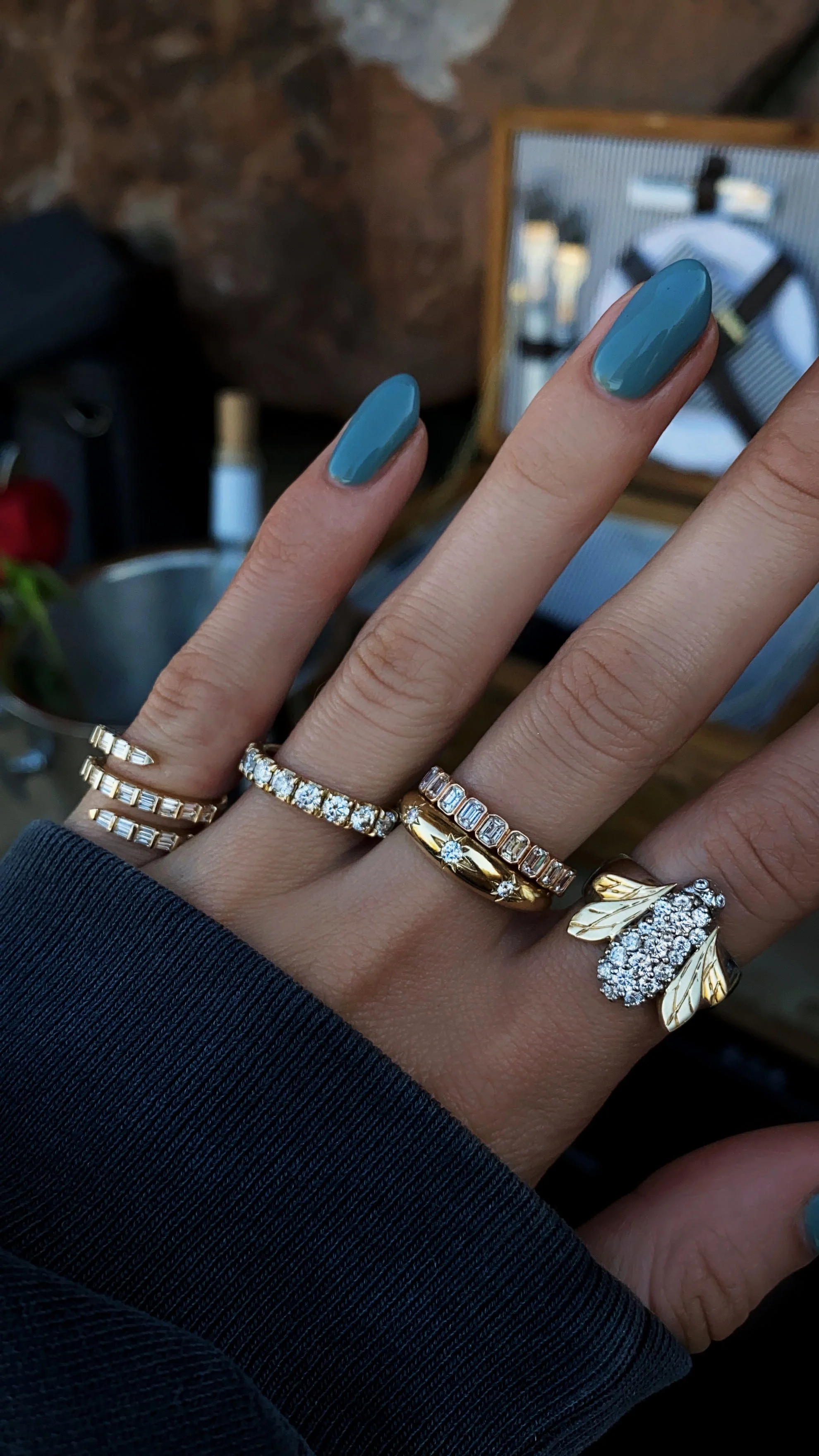 14kt gold baguette diamond coil ring - Image 2