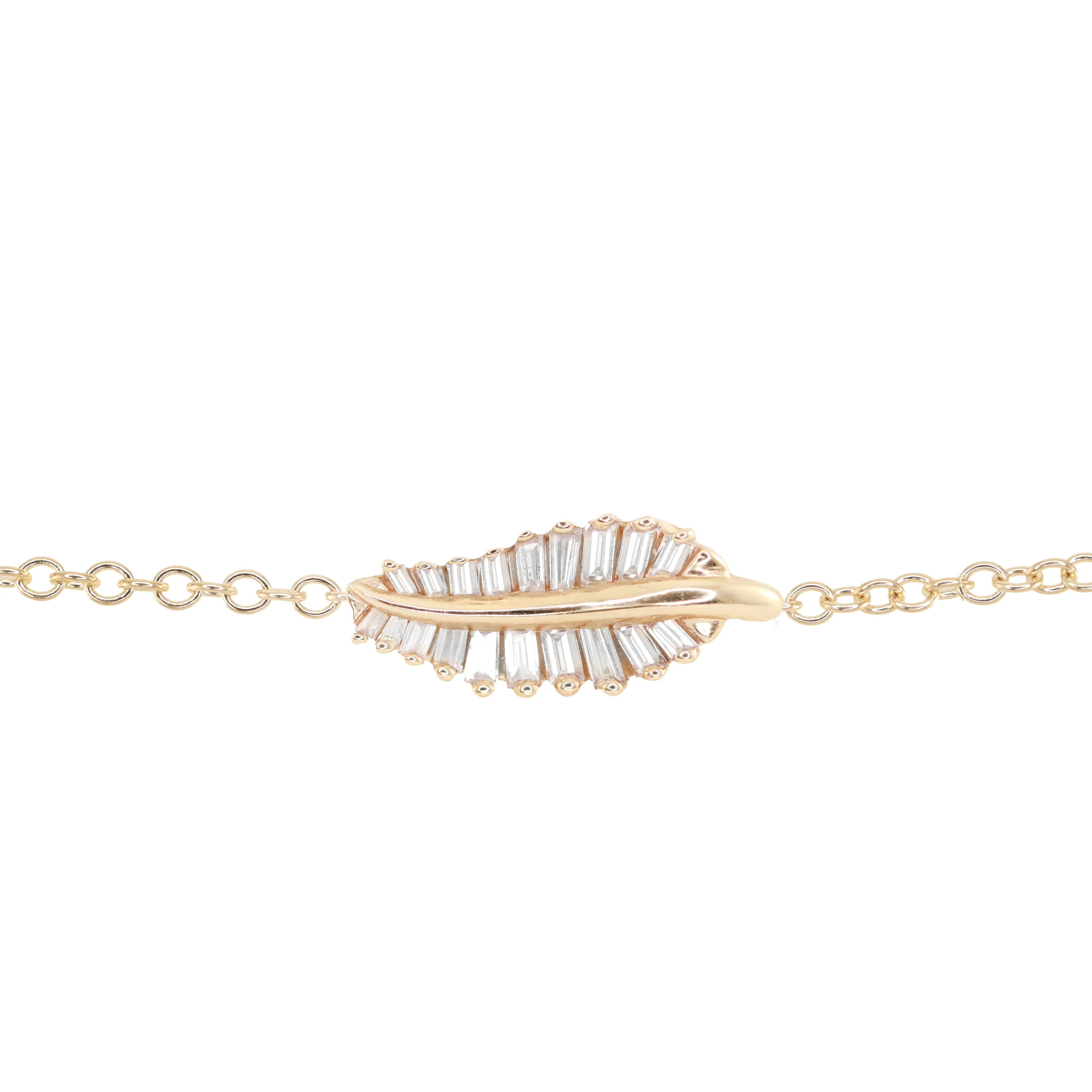 14kt gold baguette diamond leaf bracelet - Image 5