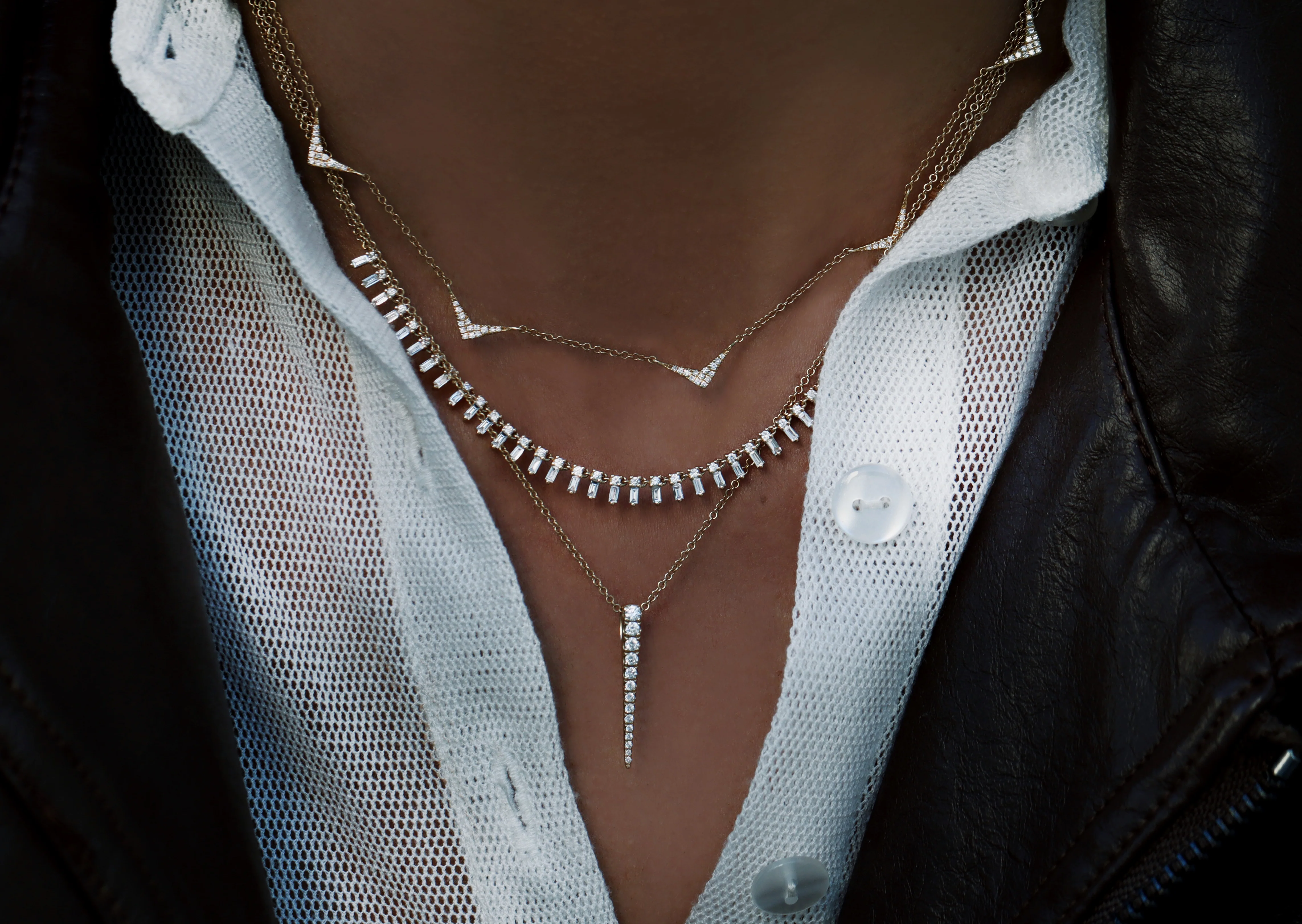 14kt gold full baguette diamond necklace - Image 4