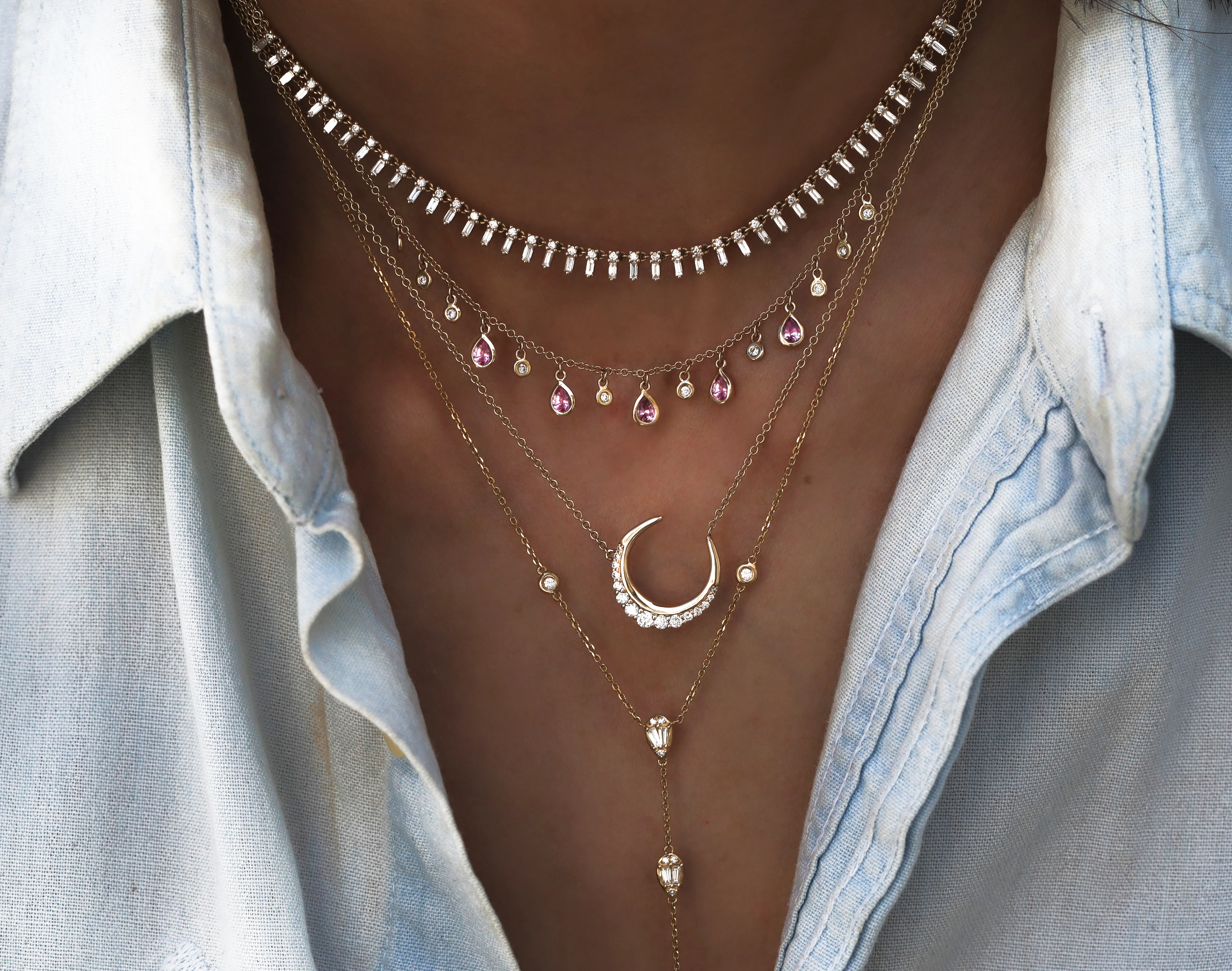14kt gold full baguette diamond necklace - Image 5