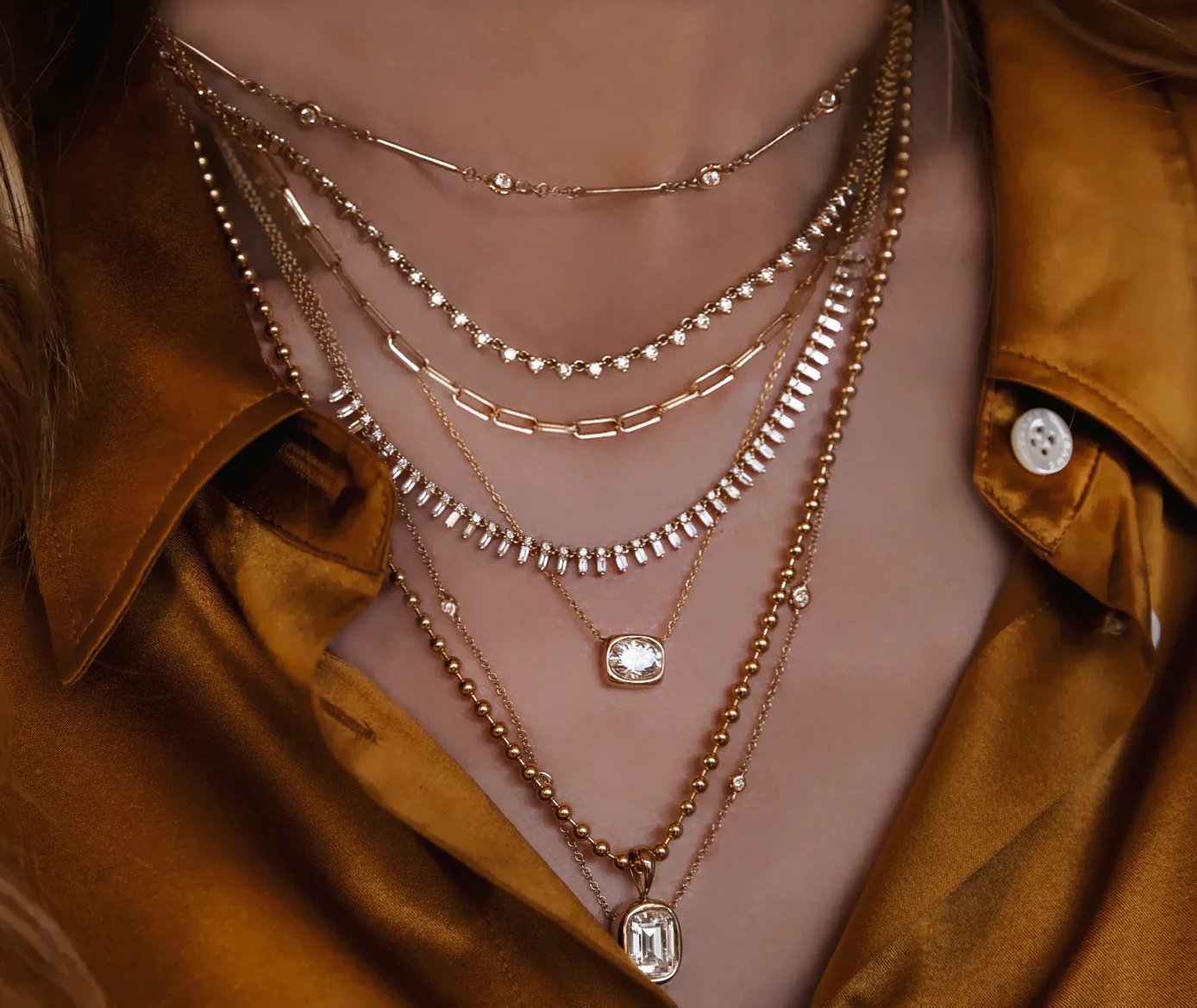 14kt gold full baguette diamond necklace - Image 6