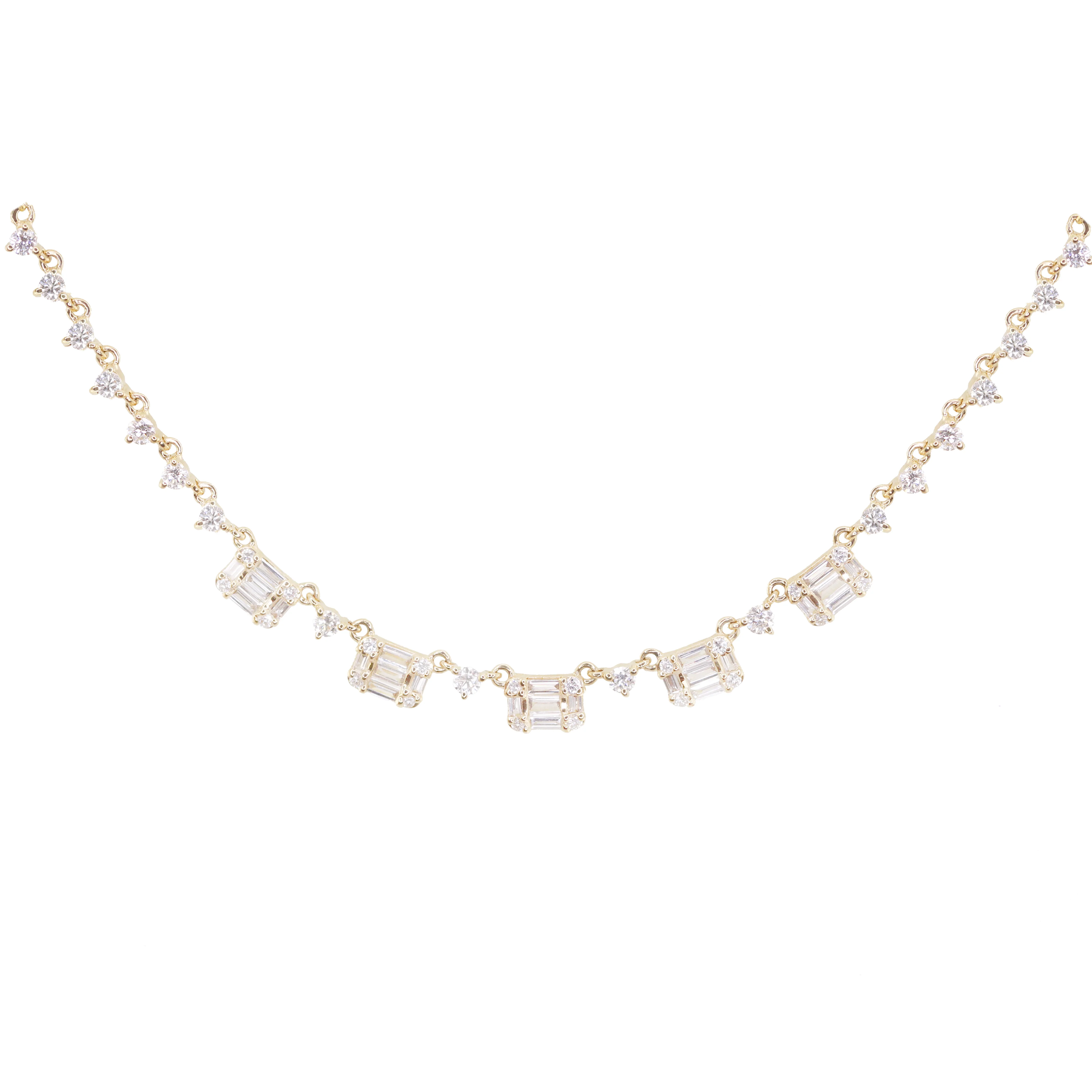 14kt gold baguette diamond row necklace - Image 3