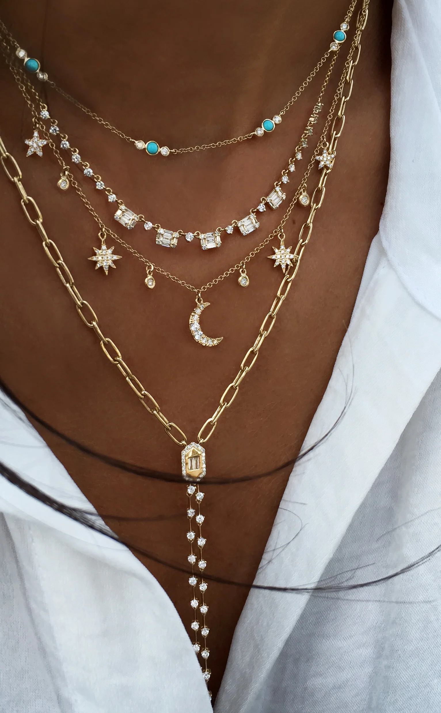 14kt gold baguette diamond row necklace - Image 5