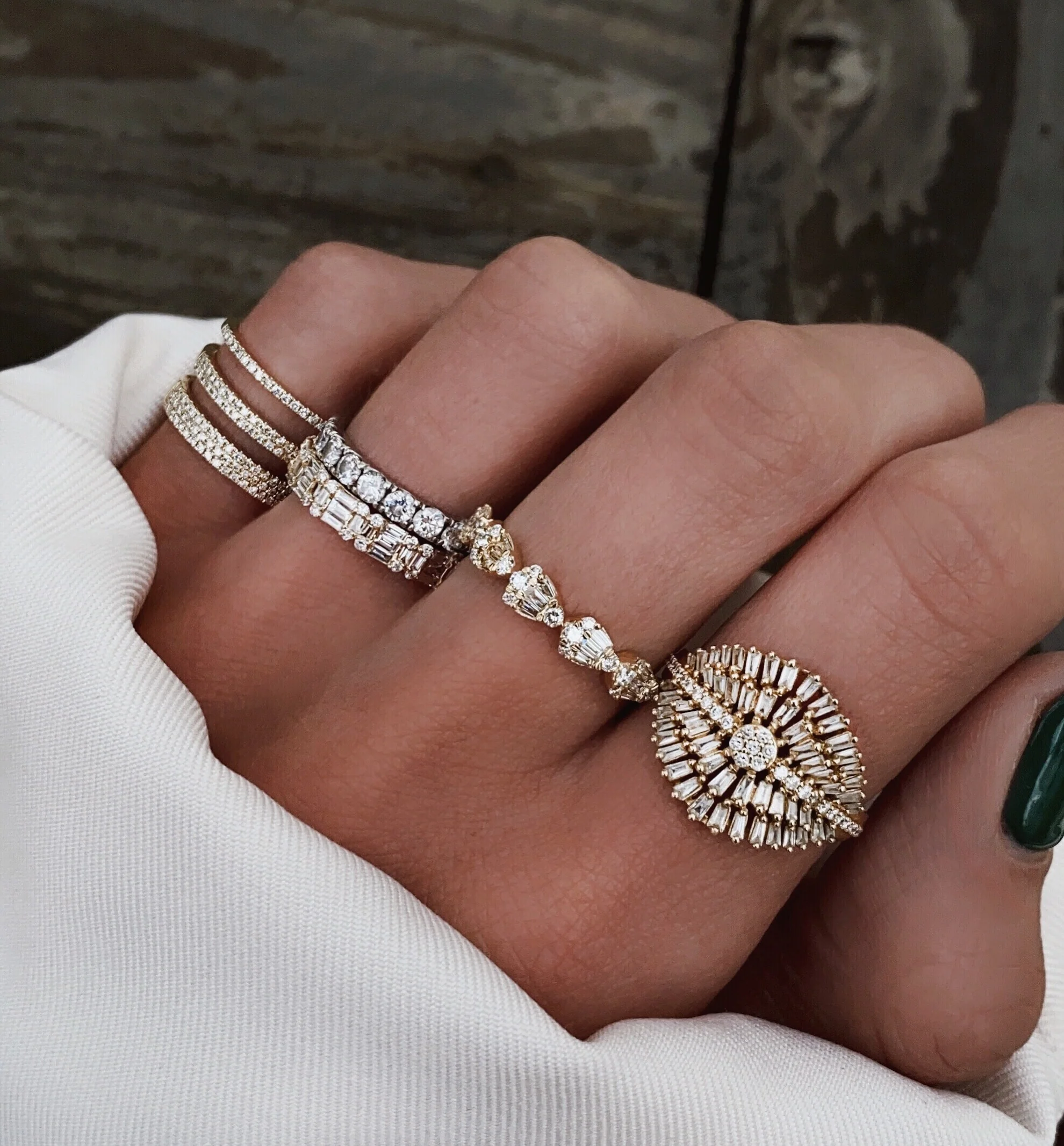 14kt gold teardrop baguette diamond band - Image 3