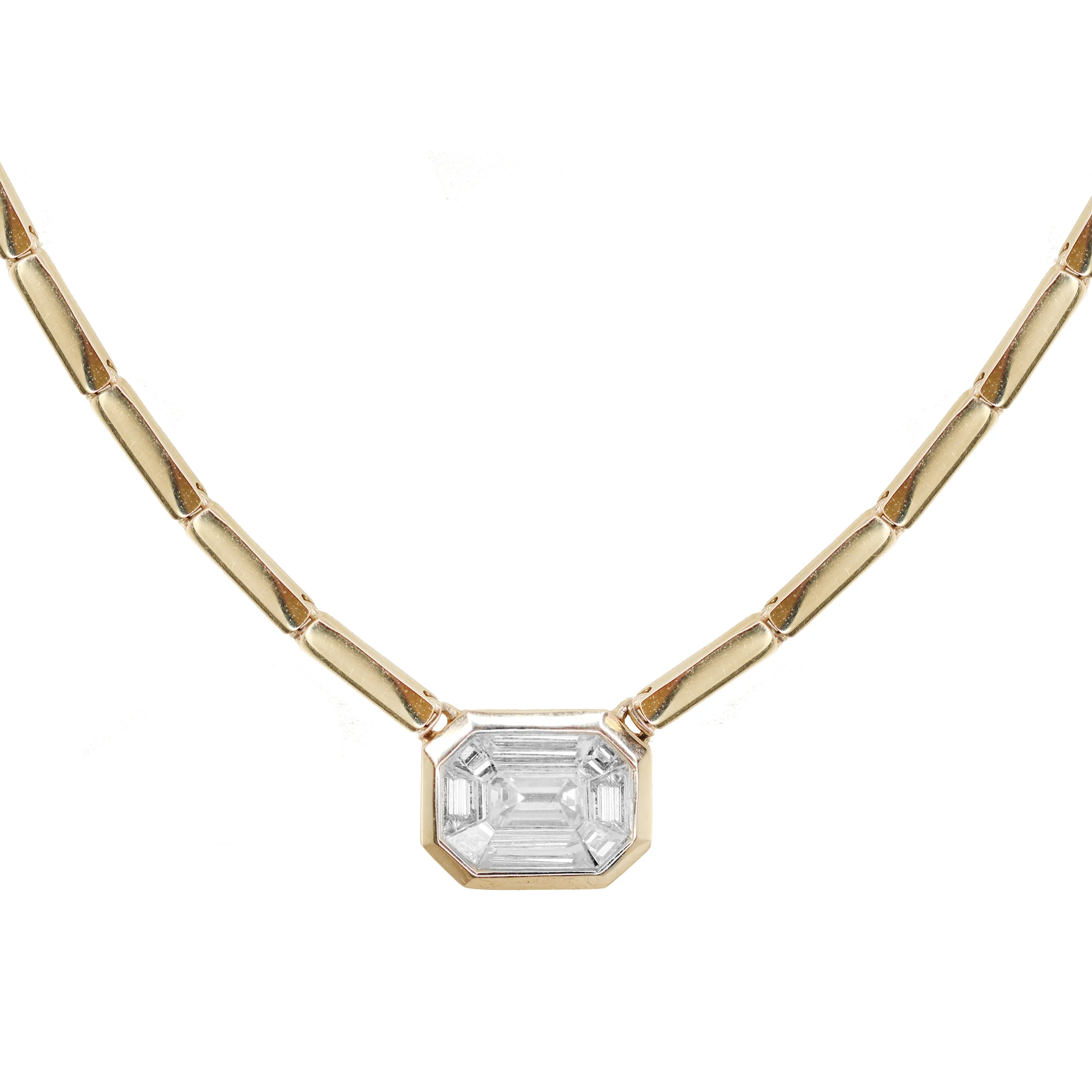 14kt gold bar illusion emerald cut bezel necklace - Image 3