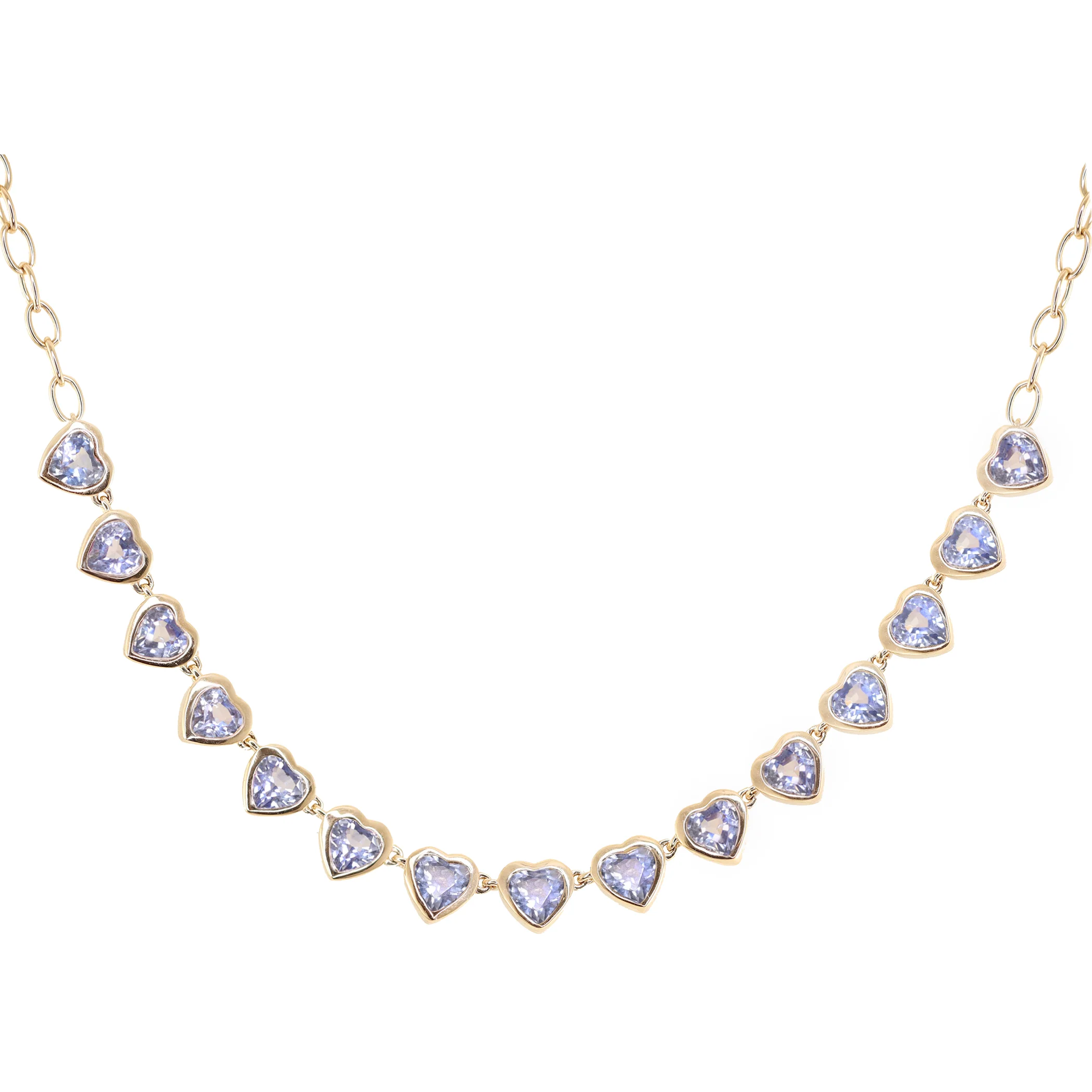 14kt gold blue sapphire heart bezel half tennis necklace - Image 2