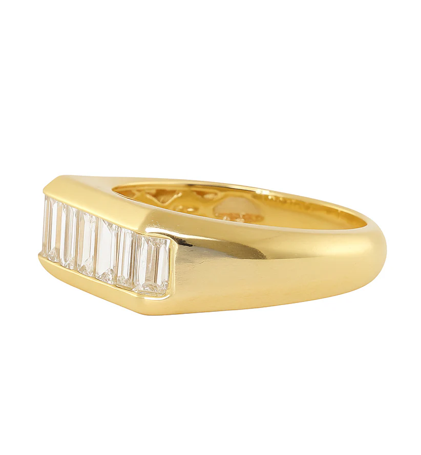 14kt gold channel baguette diamond rectangle signet ring - Image 6