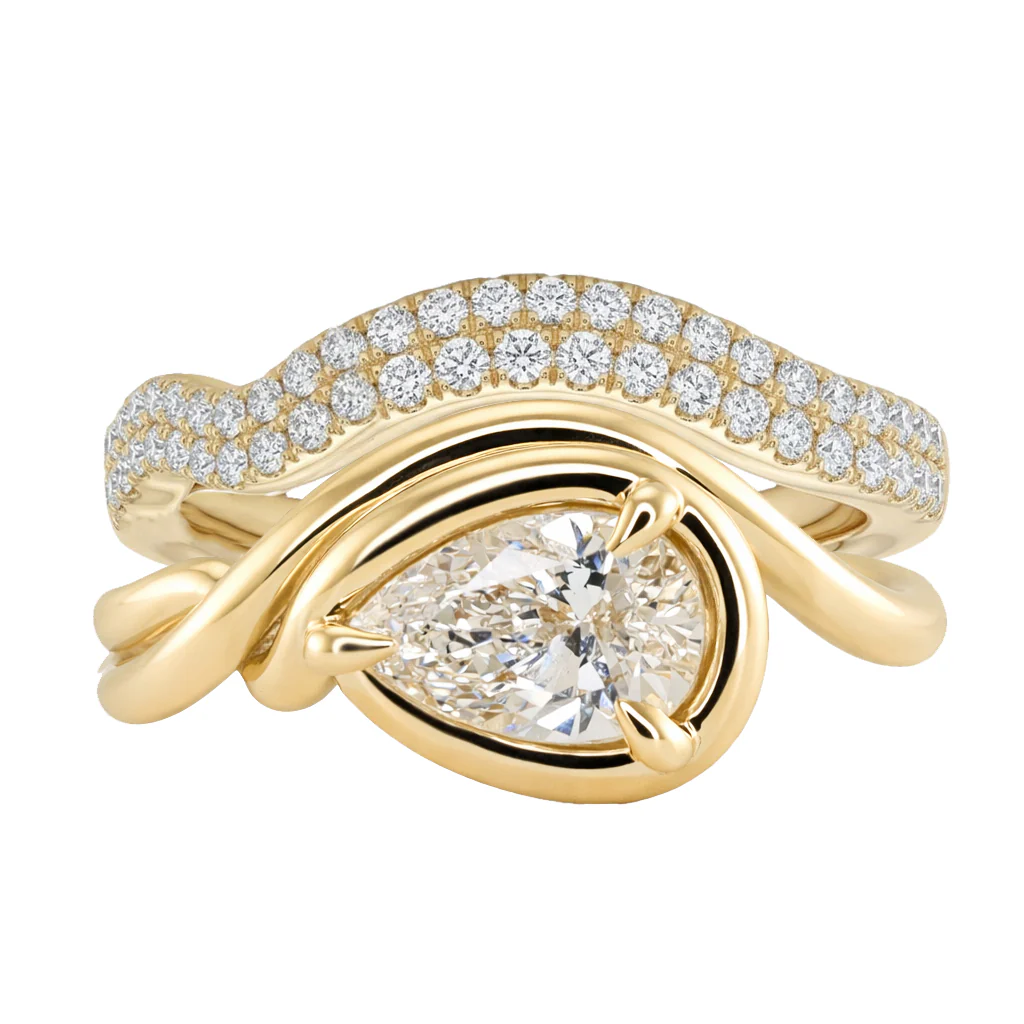 14kt gold curved diamond Marea band - Image 5