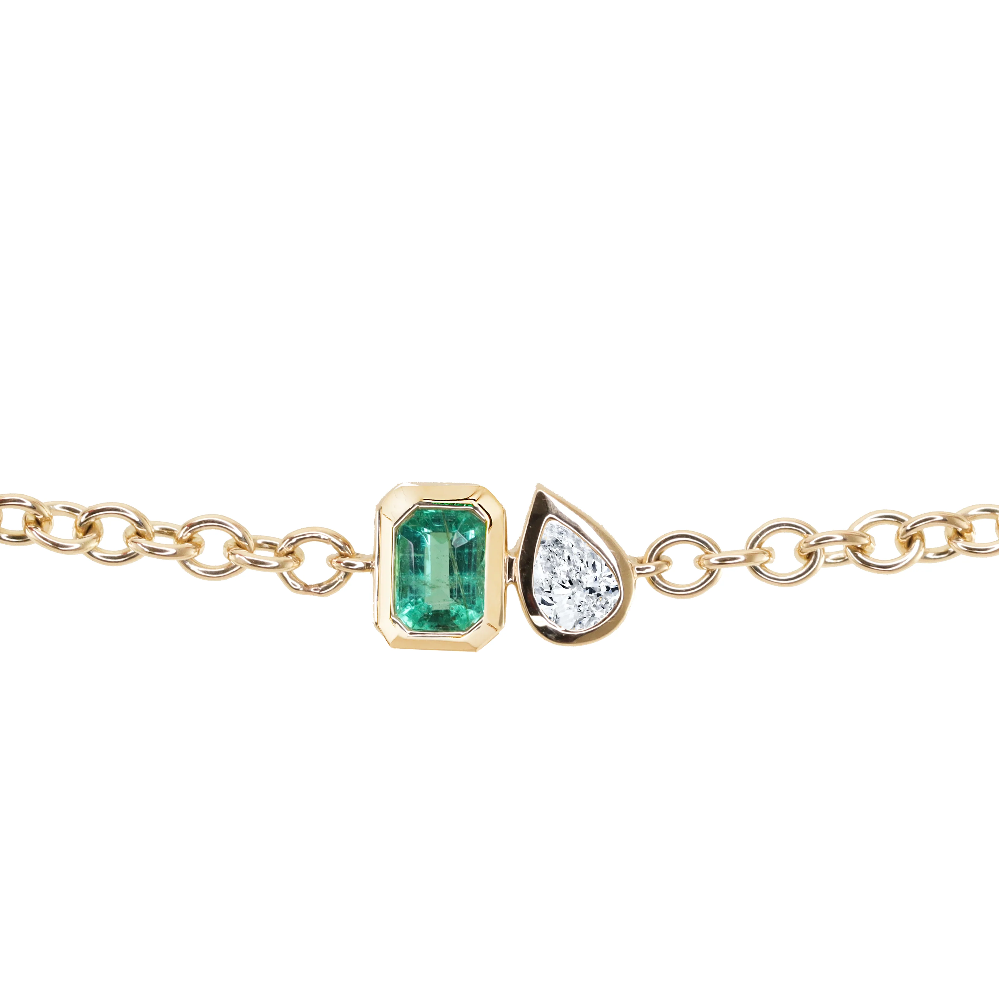 14kt gold emerald and white sapphire duo bezel bracelet