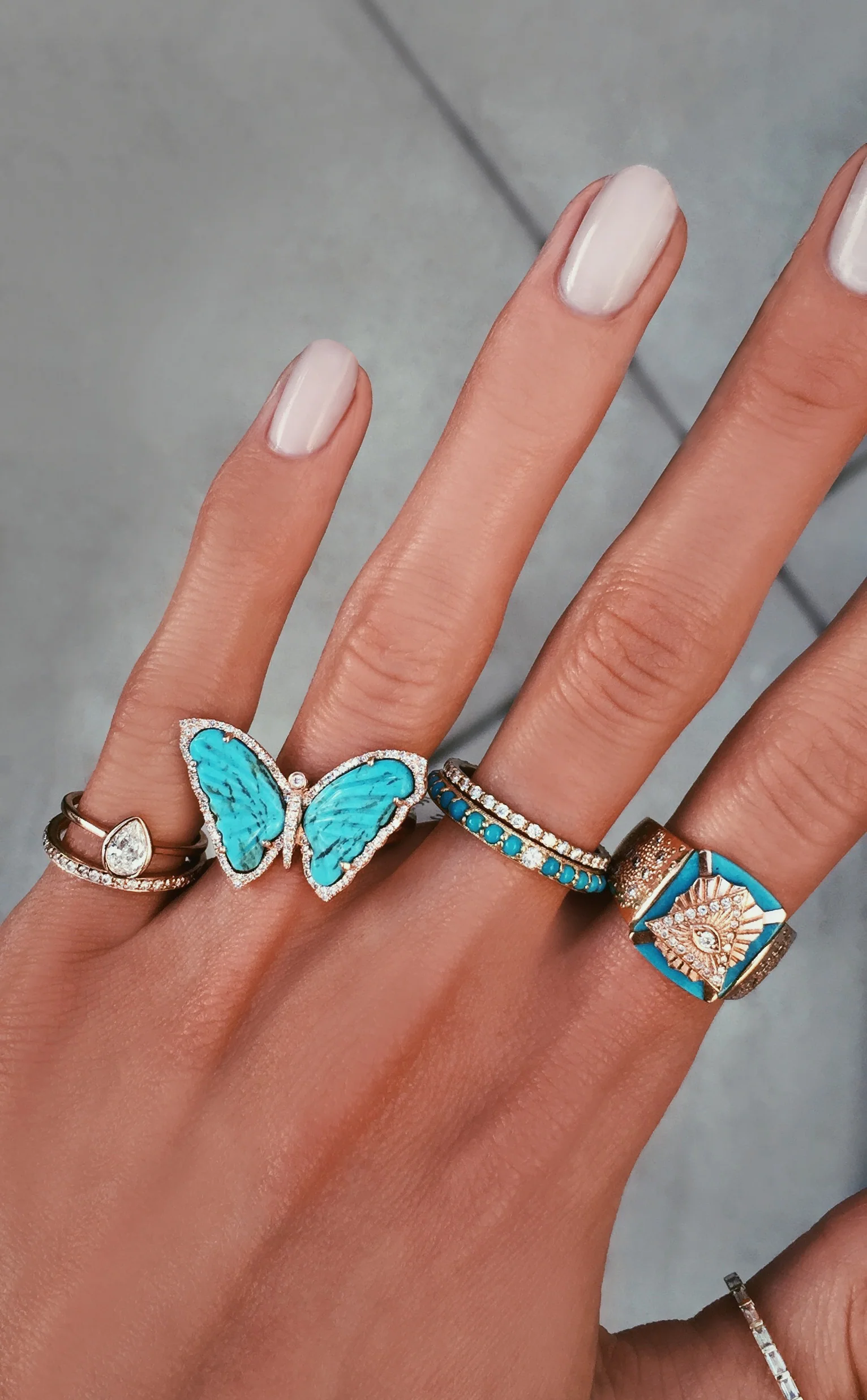 14kt gold diamond and turquoise pyramid eye ring - Image 5