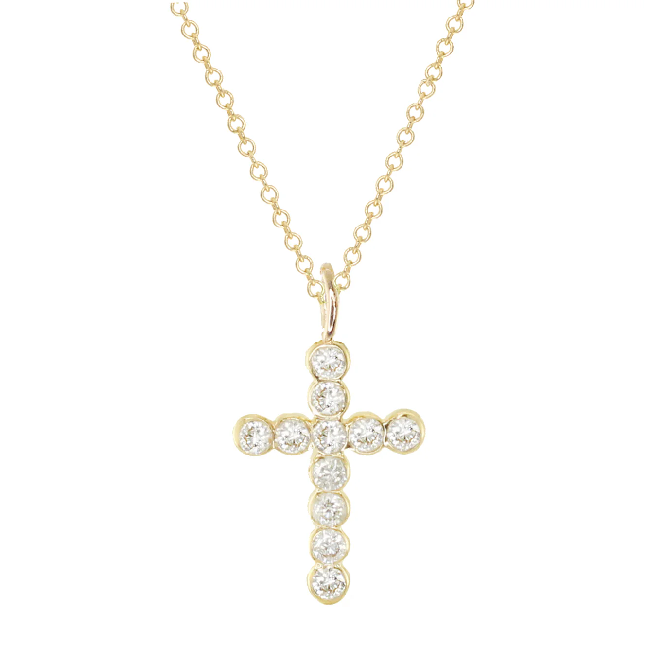 14kt gold diamond bezel cross necklace