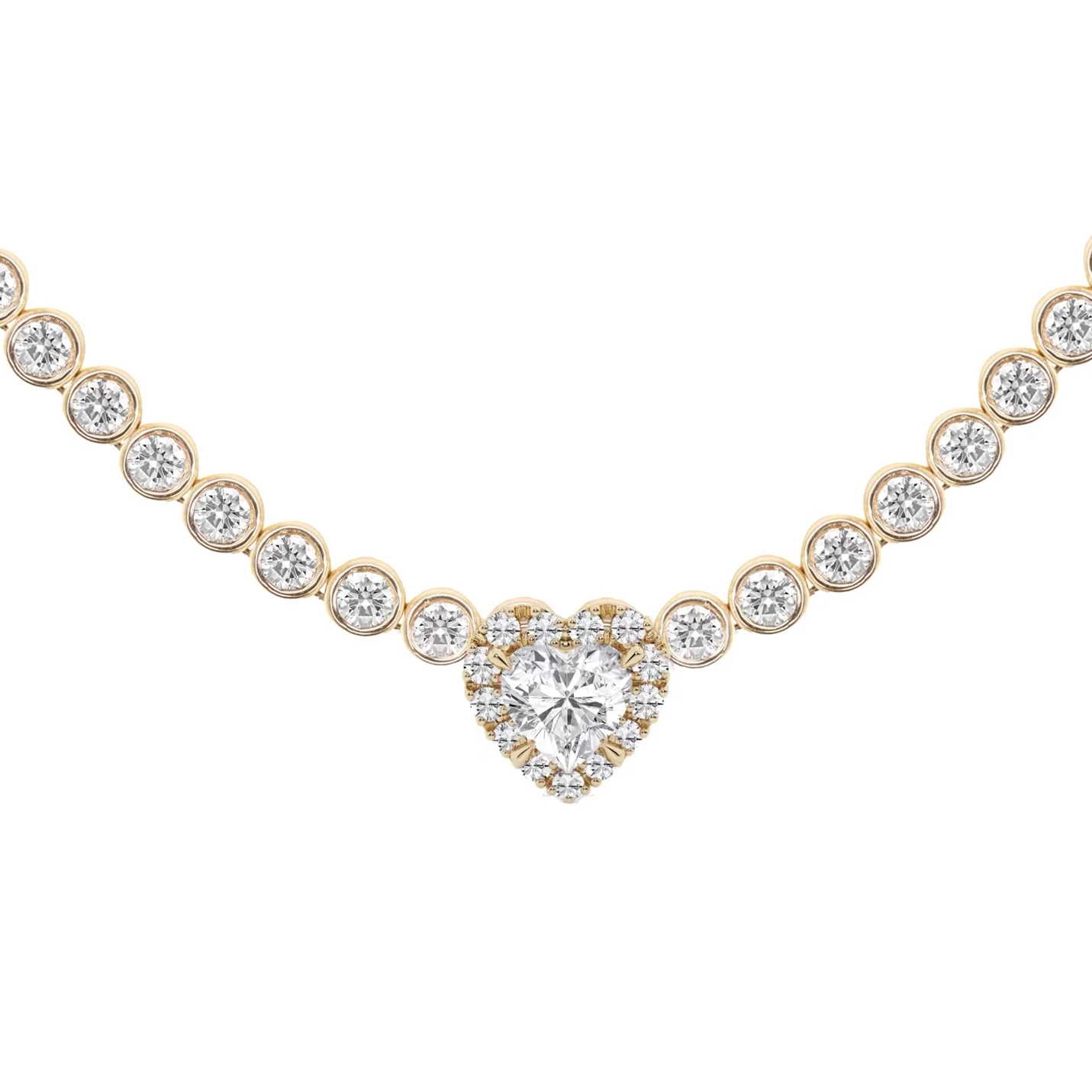 14kt gold diamond bezel heart center tennis necklace