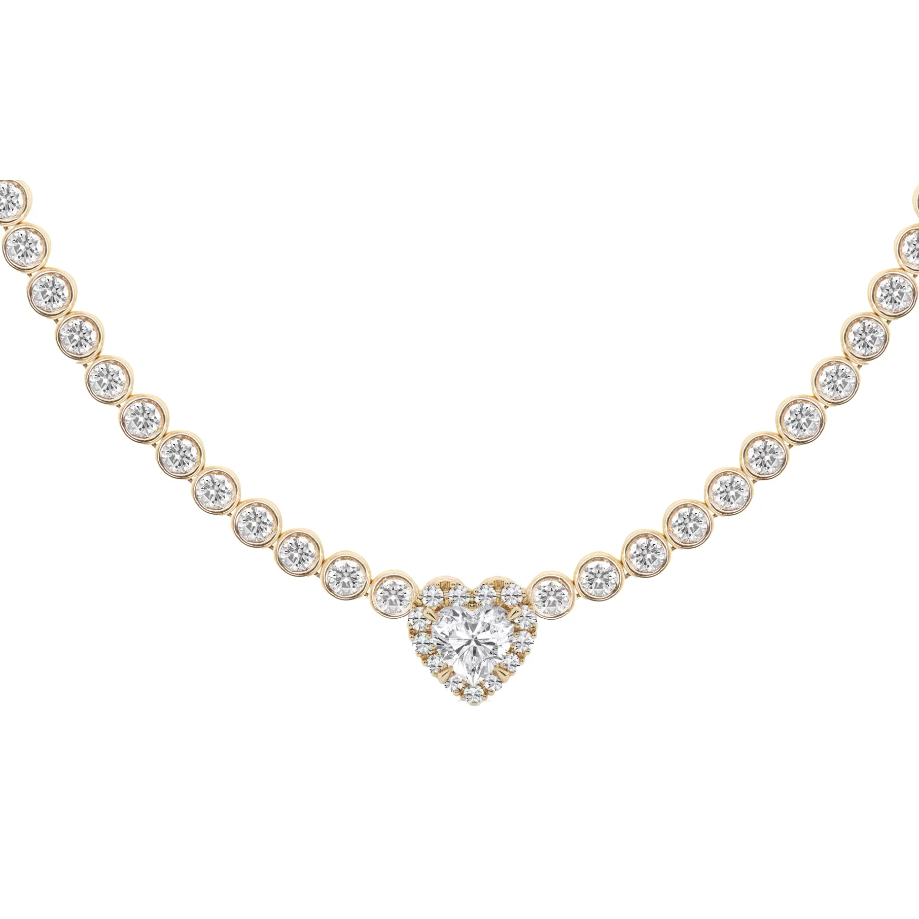 14kt gold diamond bezel heart center tennis necklace - Image 3