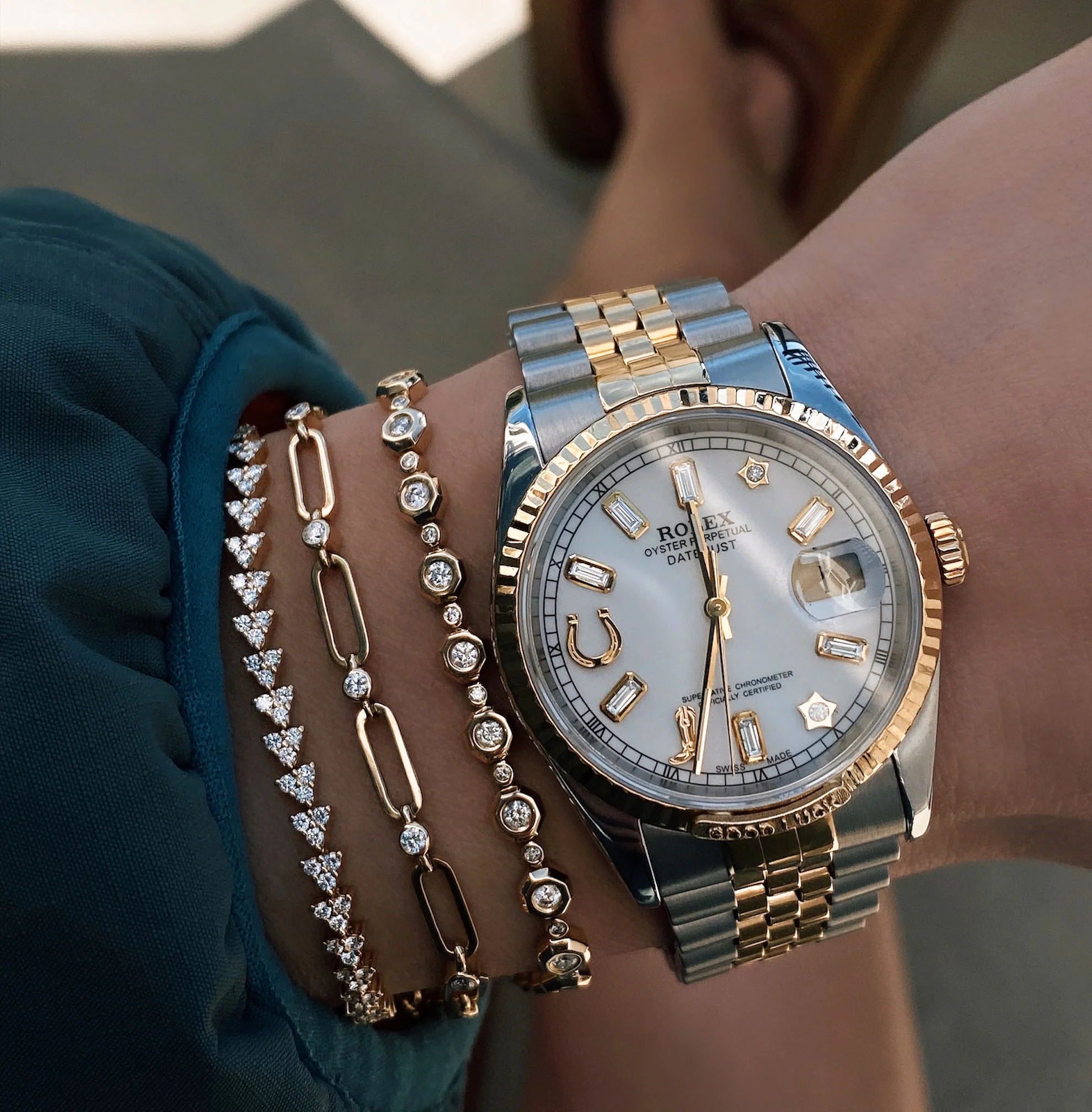 14kt gold diamond bezel paperclip bracelet - Image 2