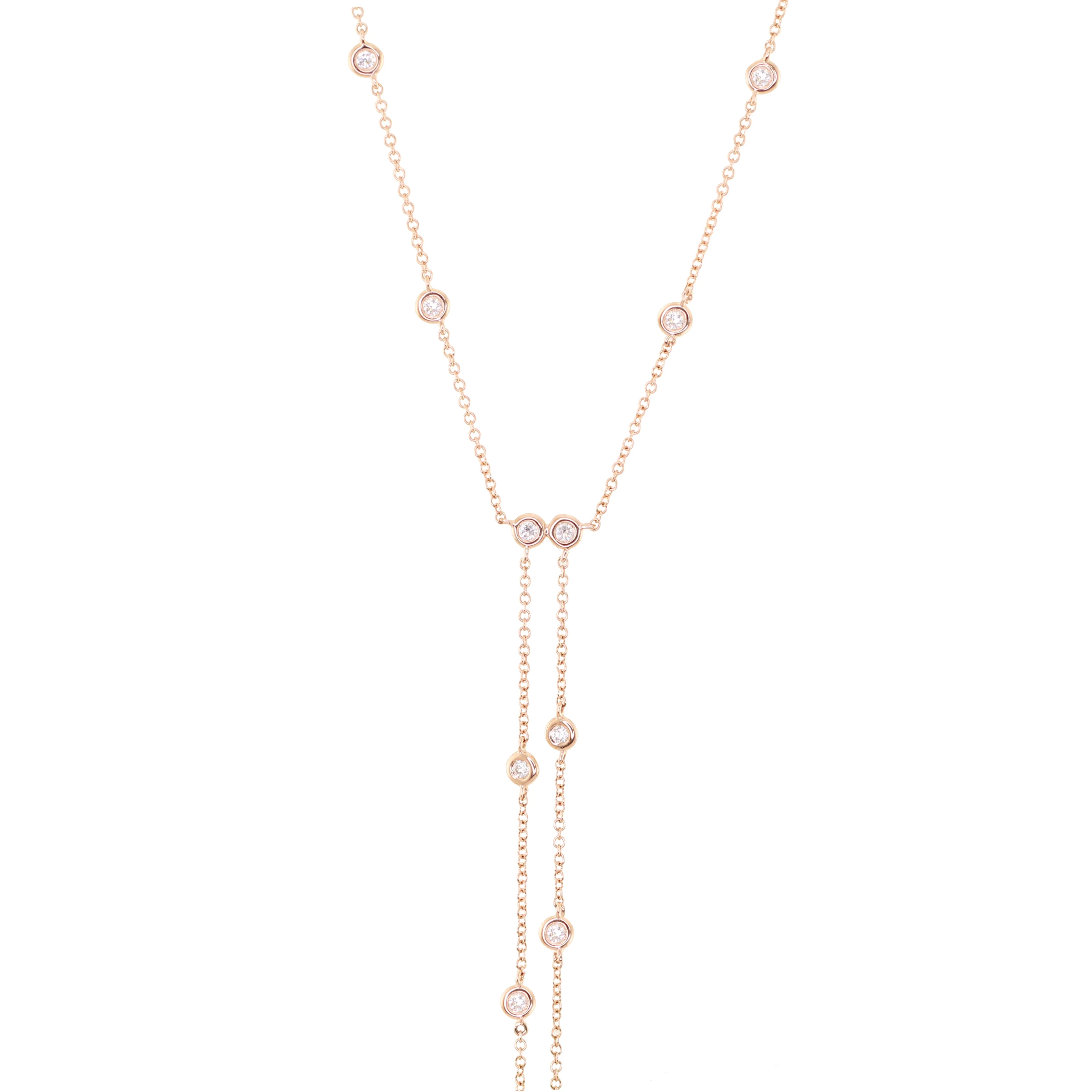 14kt gold diamond bezel two row lariat necklace