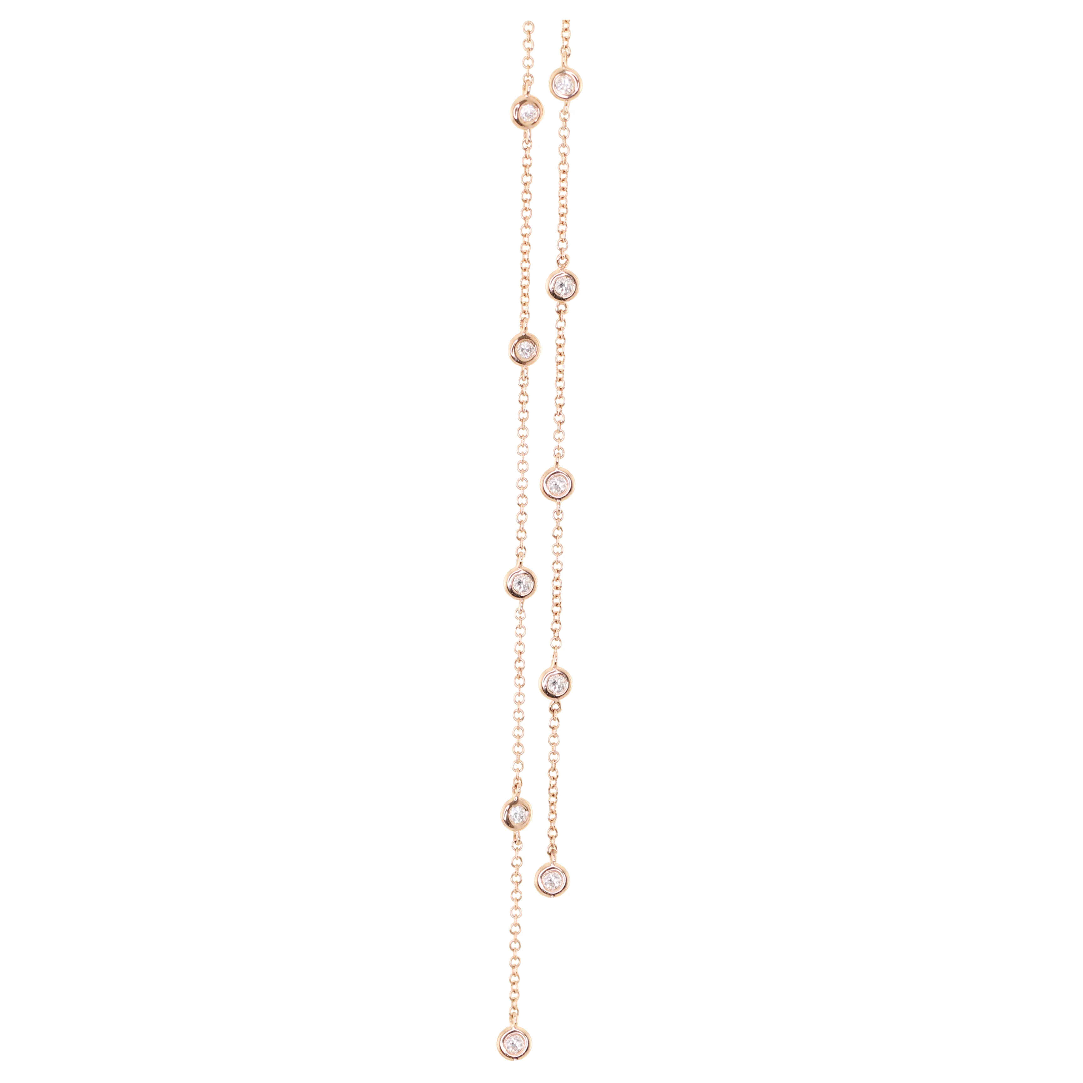 14kt gold diamond bezel two row lariat necklace - Image 3