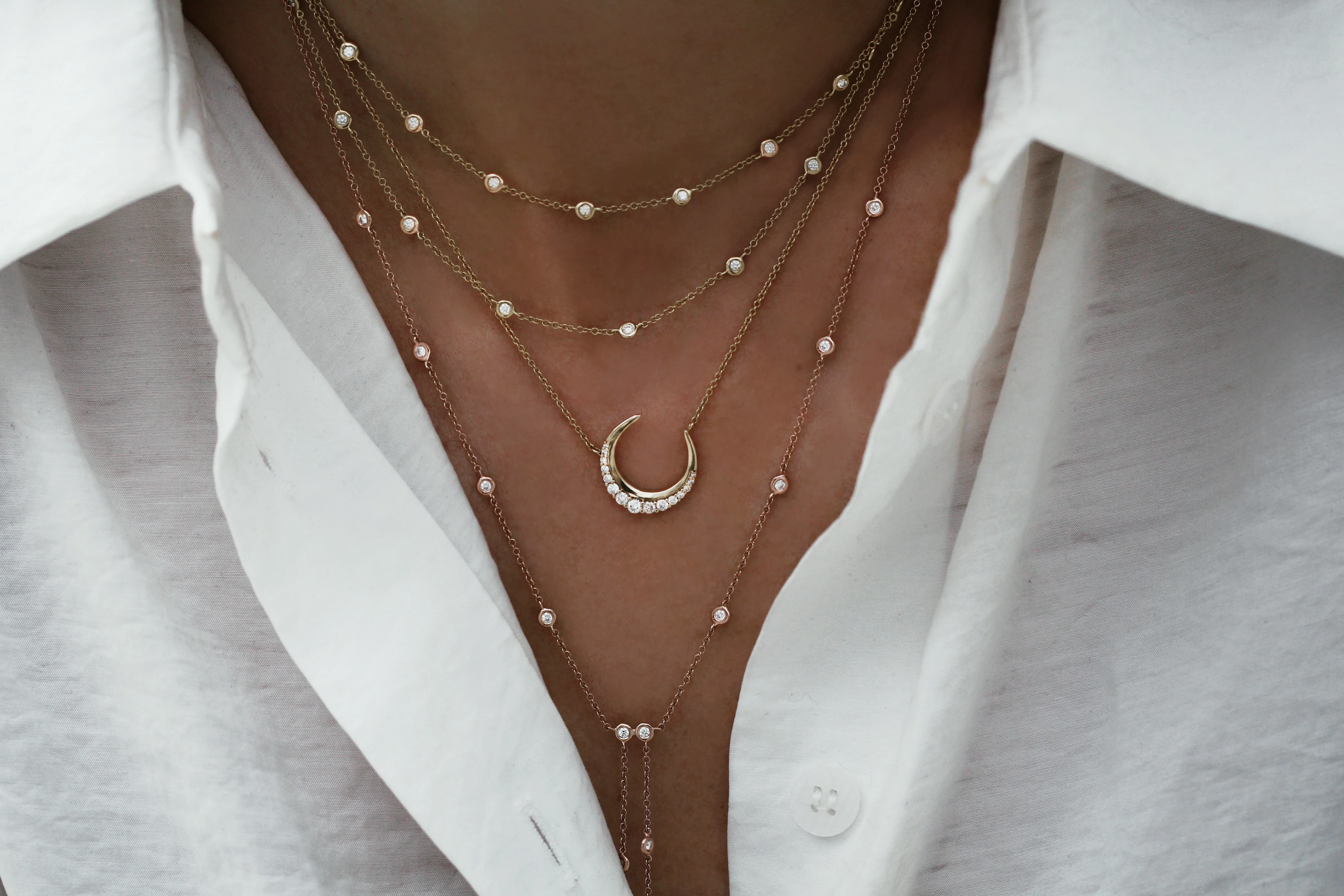 14kt gold diamond bezel two row lariat necklace - Image 7
