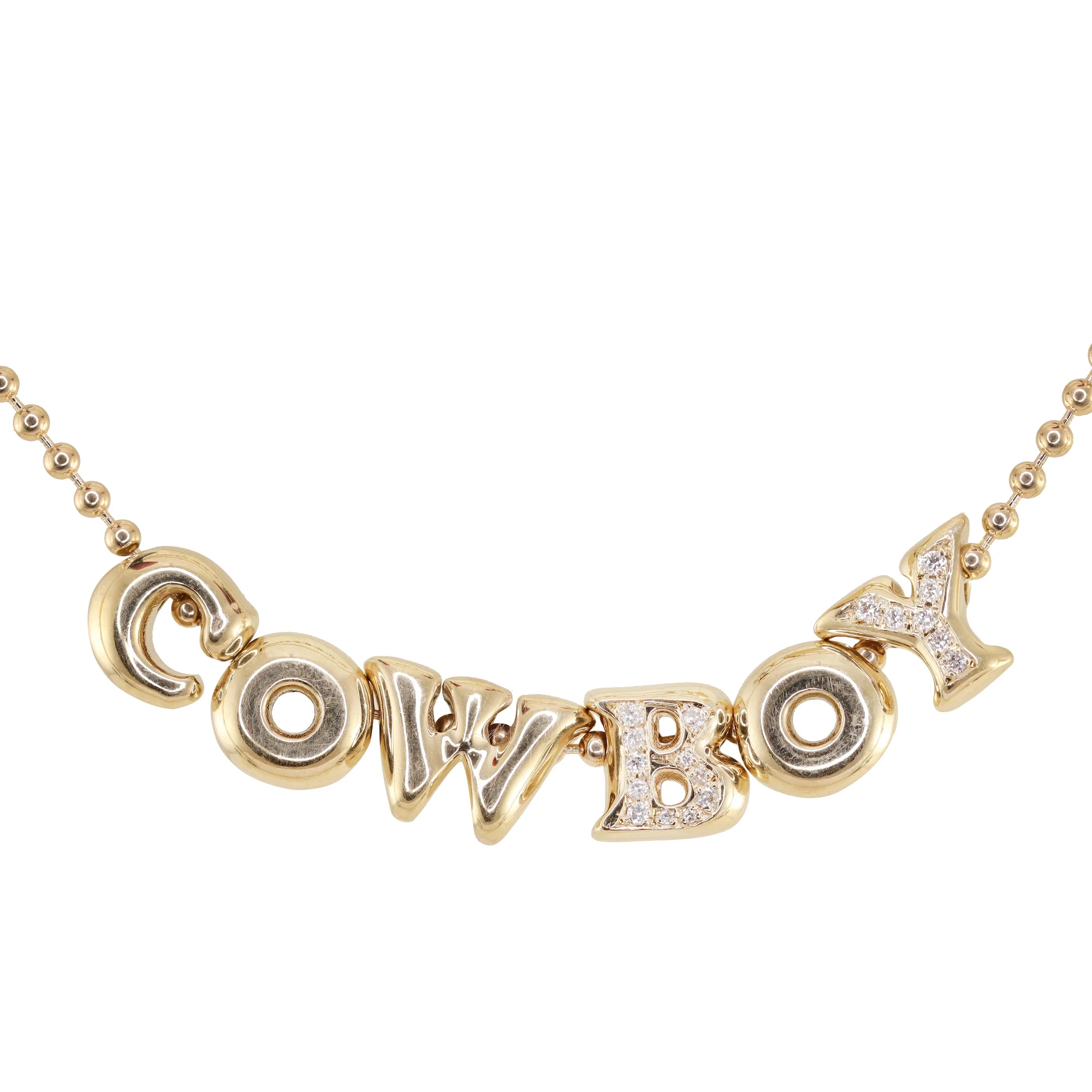 14kt gold diamond COWBOY necklace on ball chain