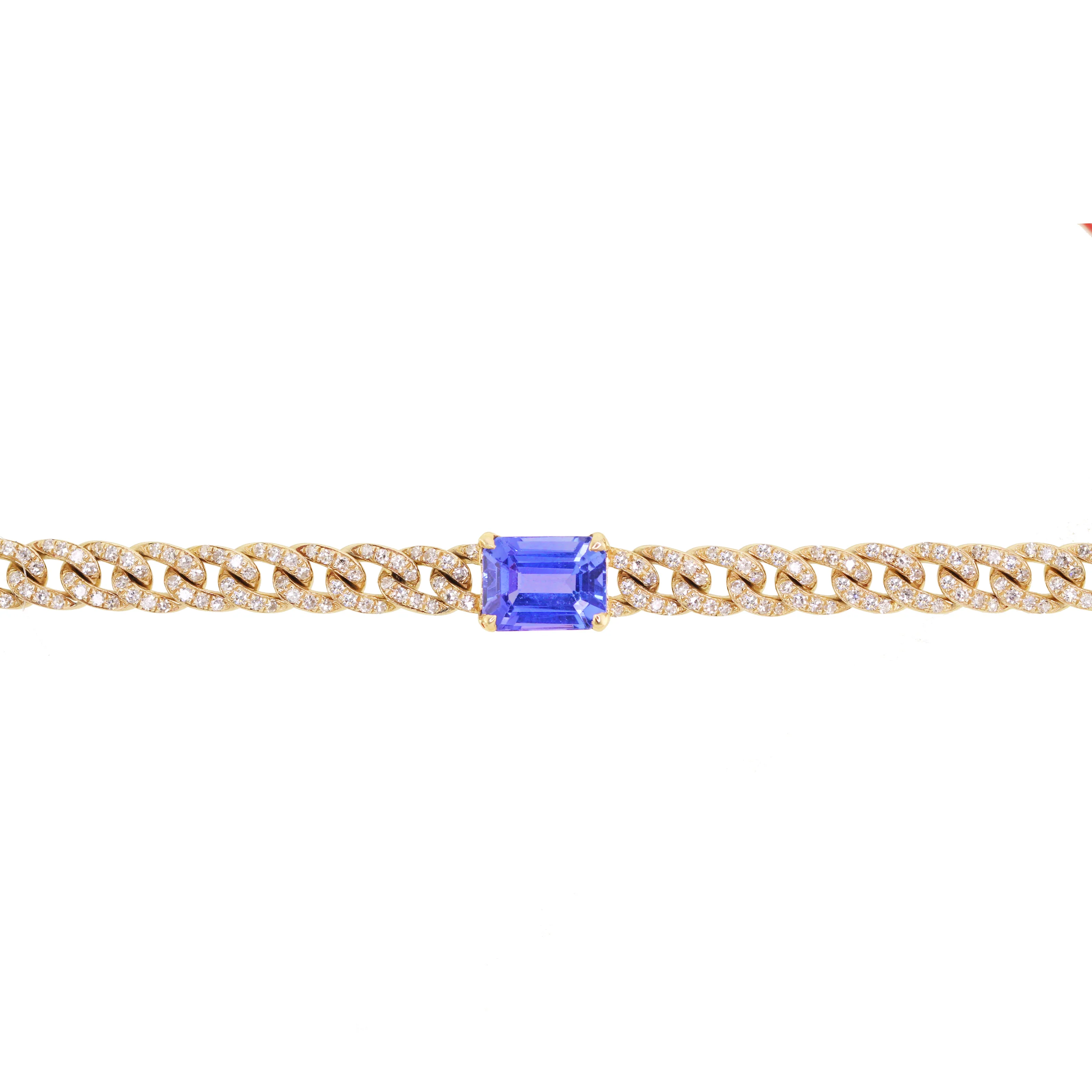 14kt gold diamond cuban link tanzanite bracelet - Image 2