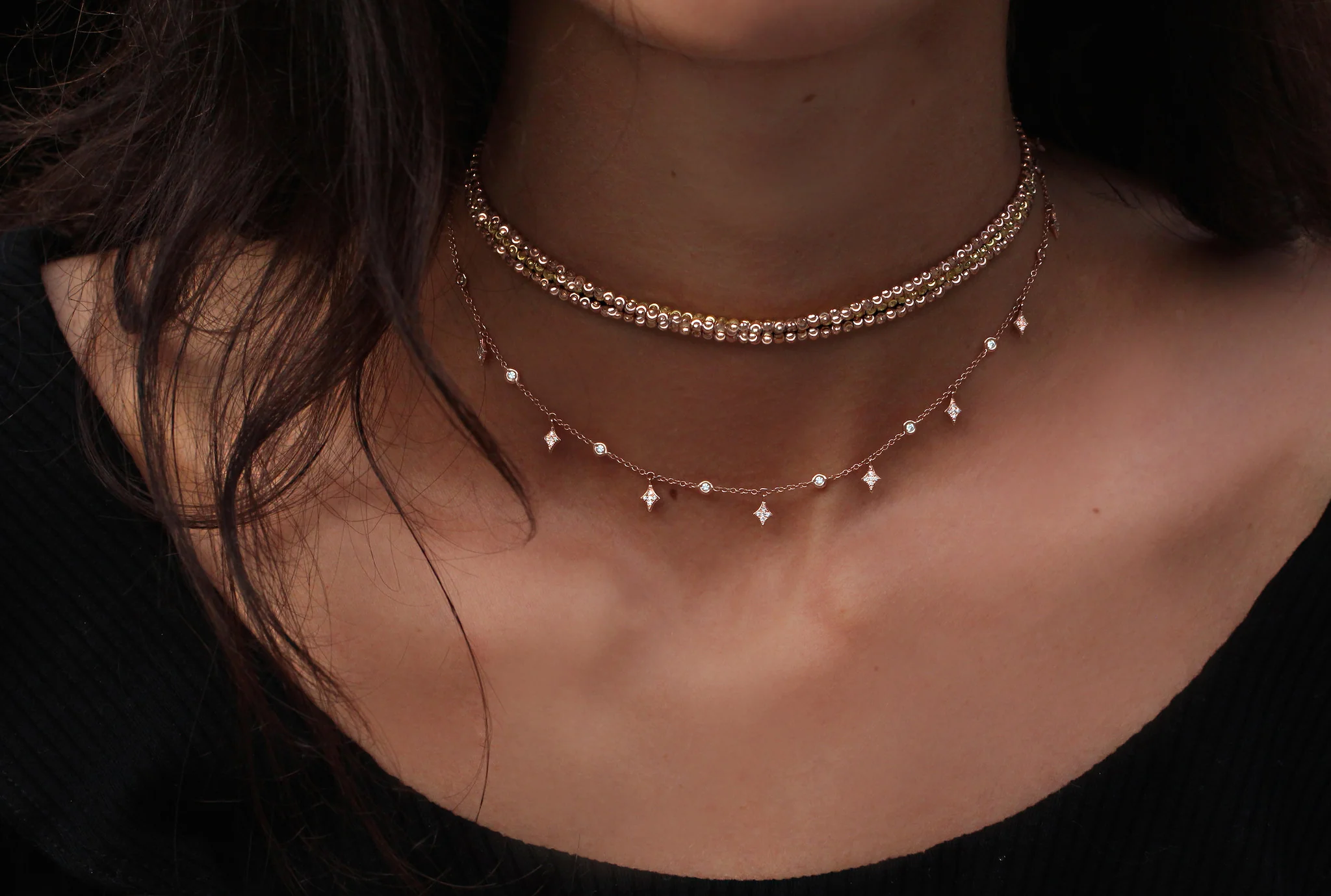 14kt gold full diamond cut beaded choker - Image 3