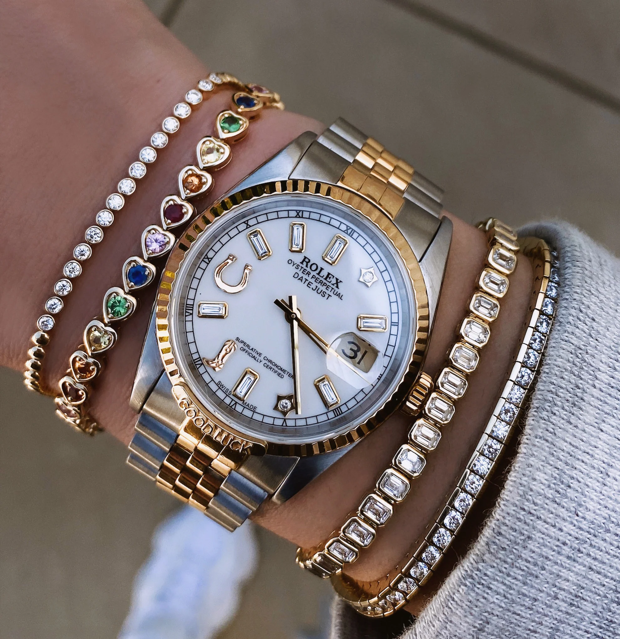 14kt gold emerald cut diamond bezel tennis bracelet - Image 3