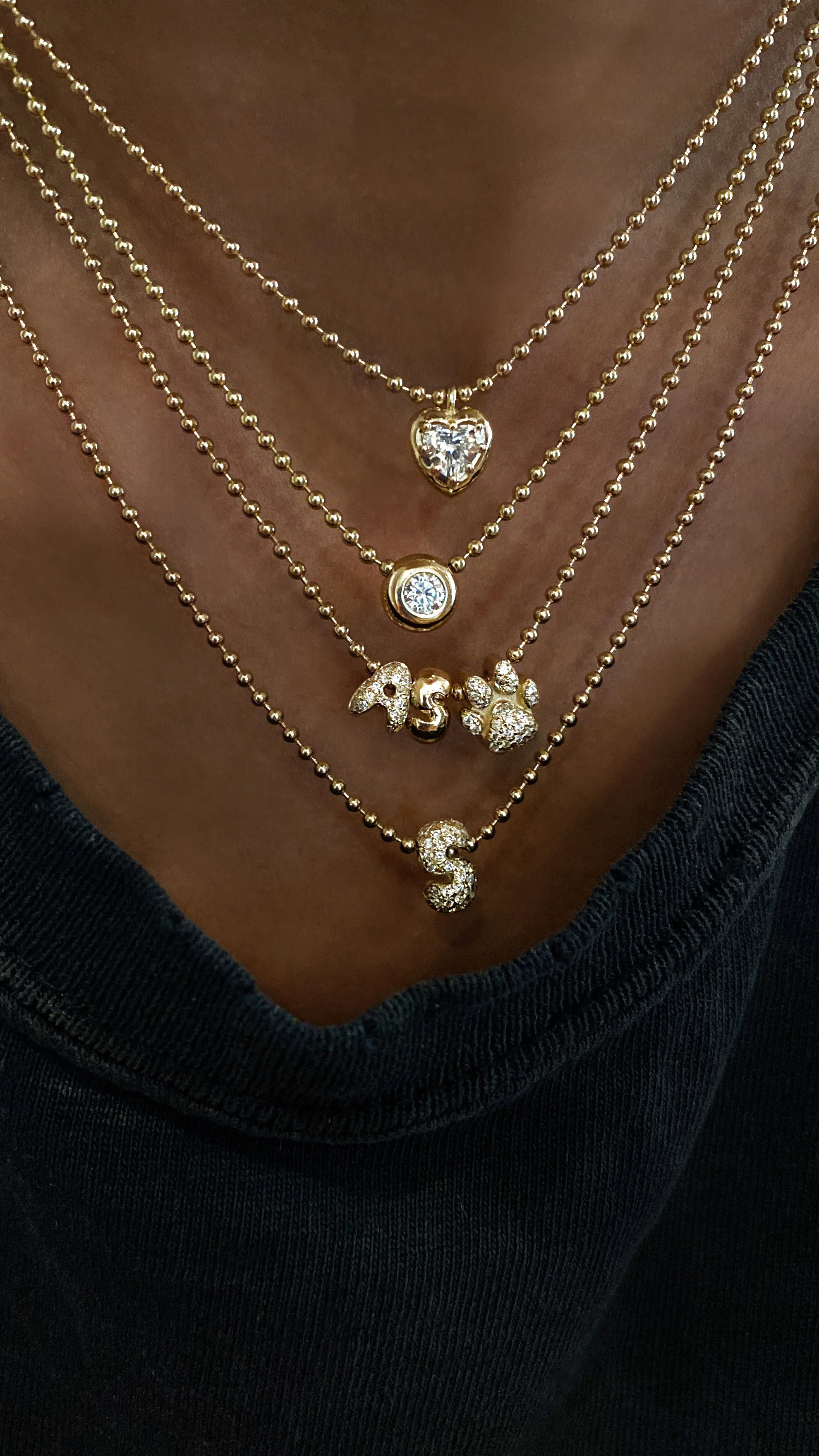 14kt gold diamond dog paw necklace on ball chain - Image 3
