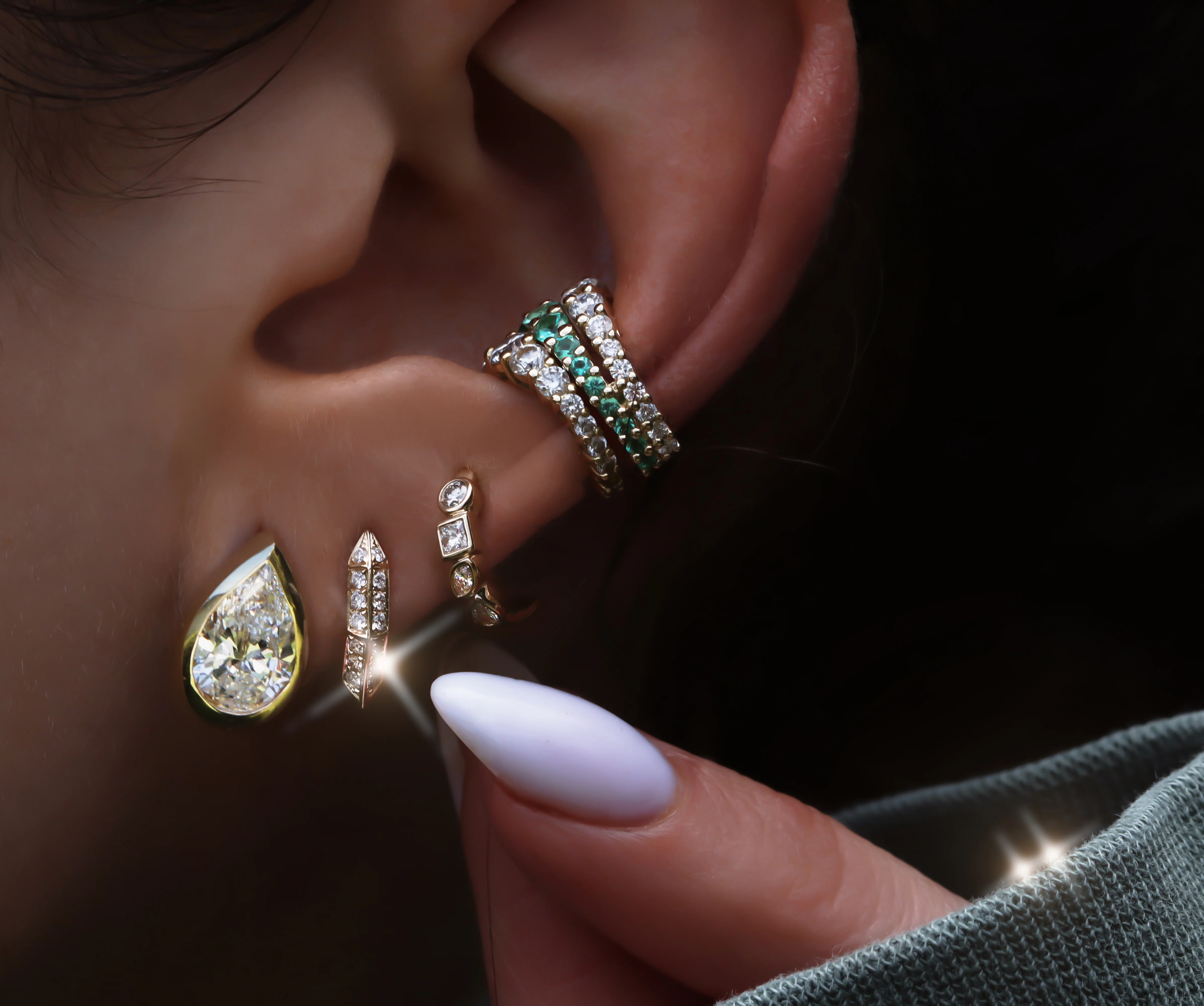 14kt gold teardrop diamond bezel hoop - Image 5