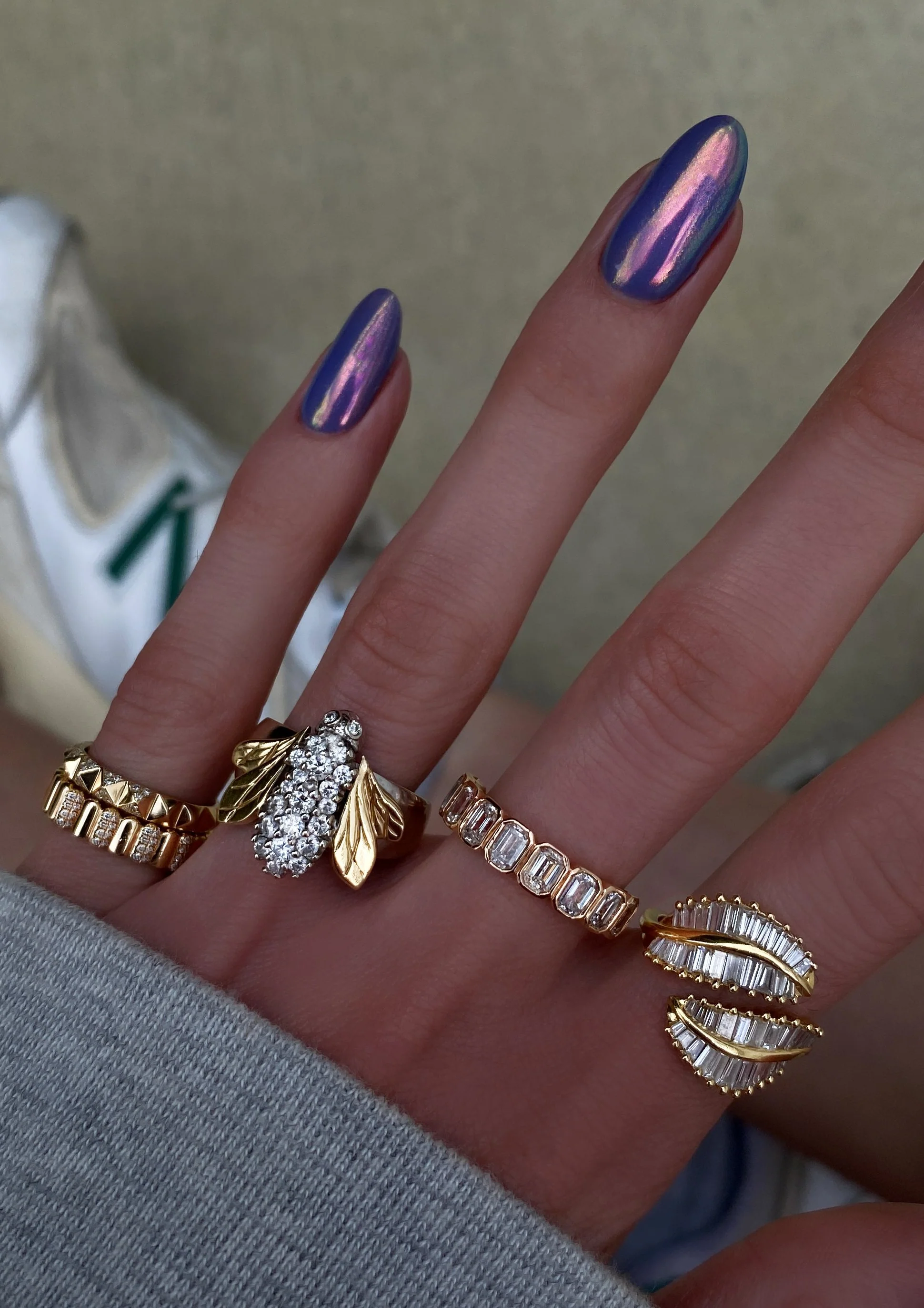 14kt gold diamond ribbed ring - Image 3