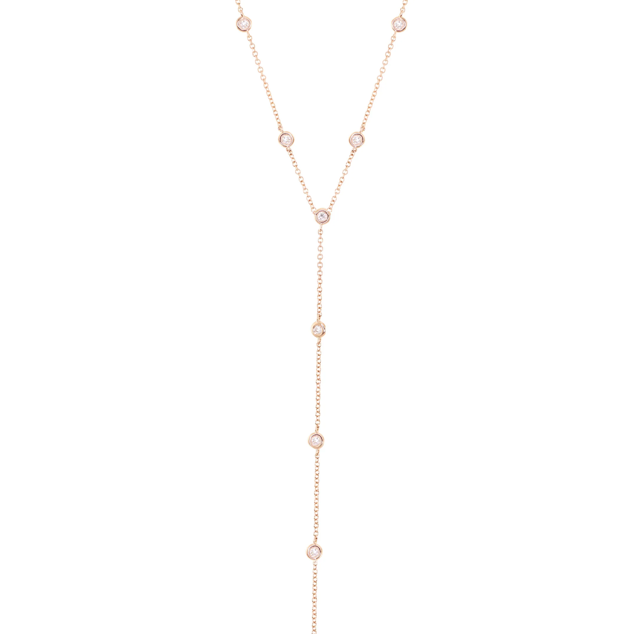 14kt gold single row diamond bezel lariat - Image 3