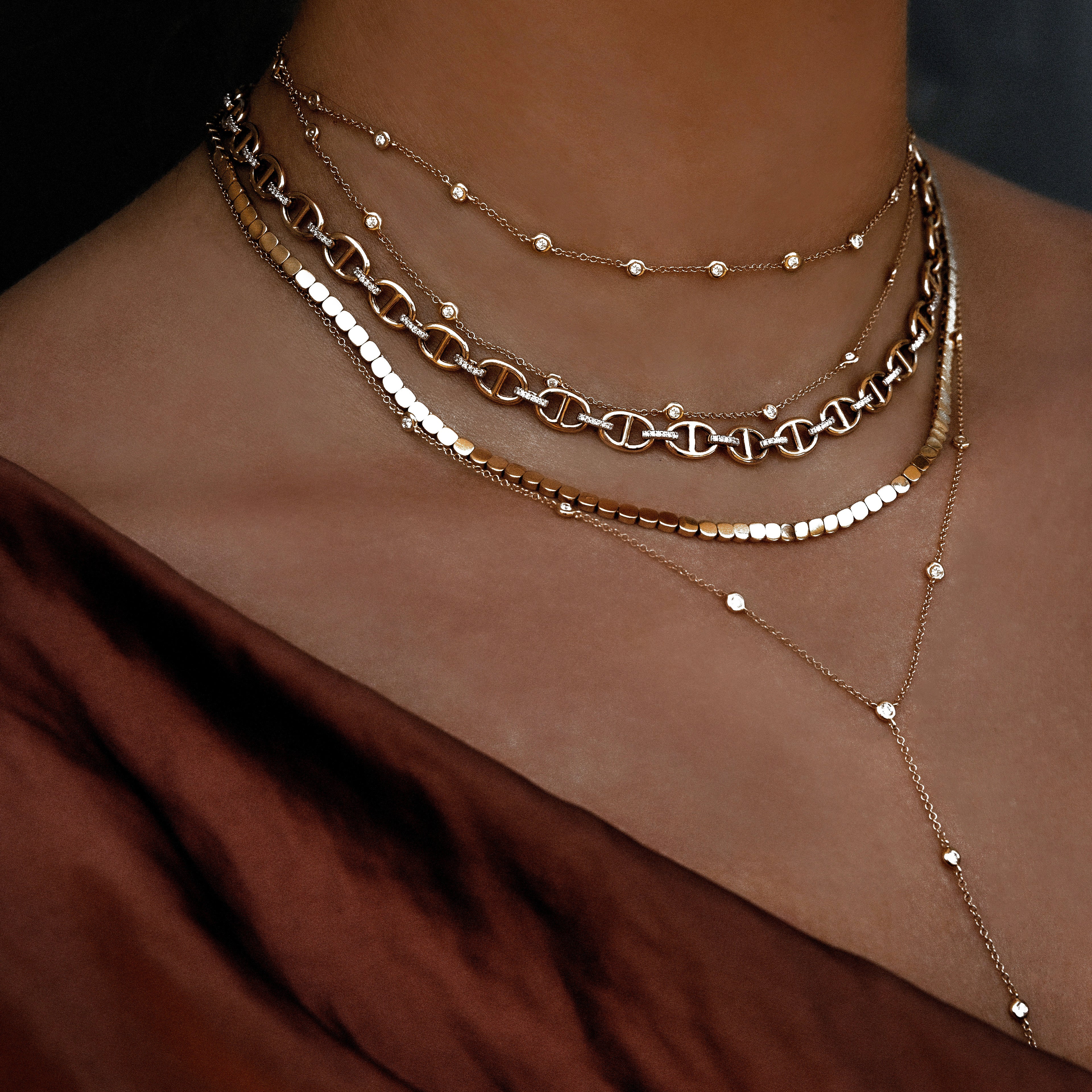 14kt gold single row diamond bezel lariat - Image 5
