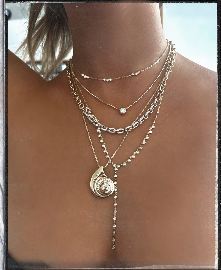14kt gold diamond spiral shell necklace - Image 3
