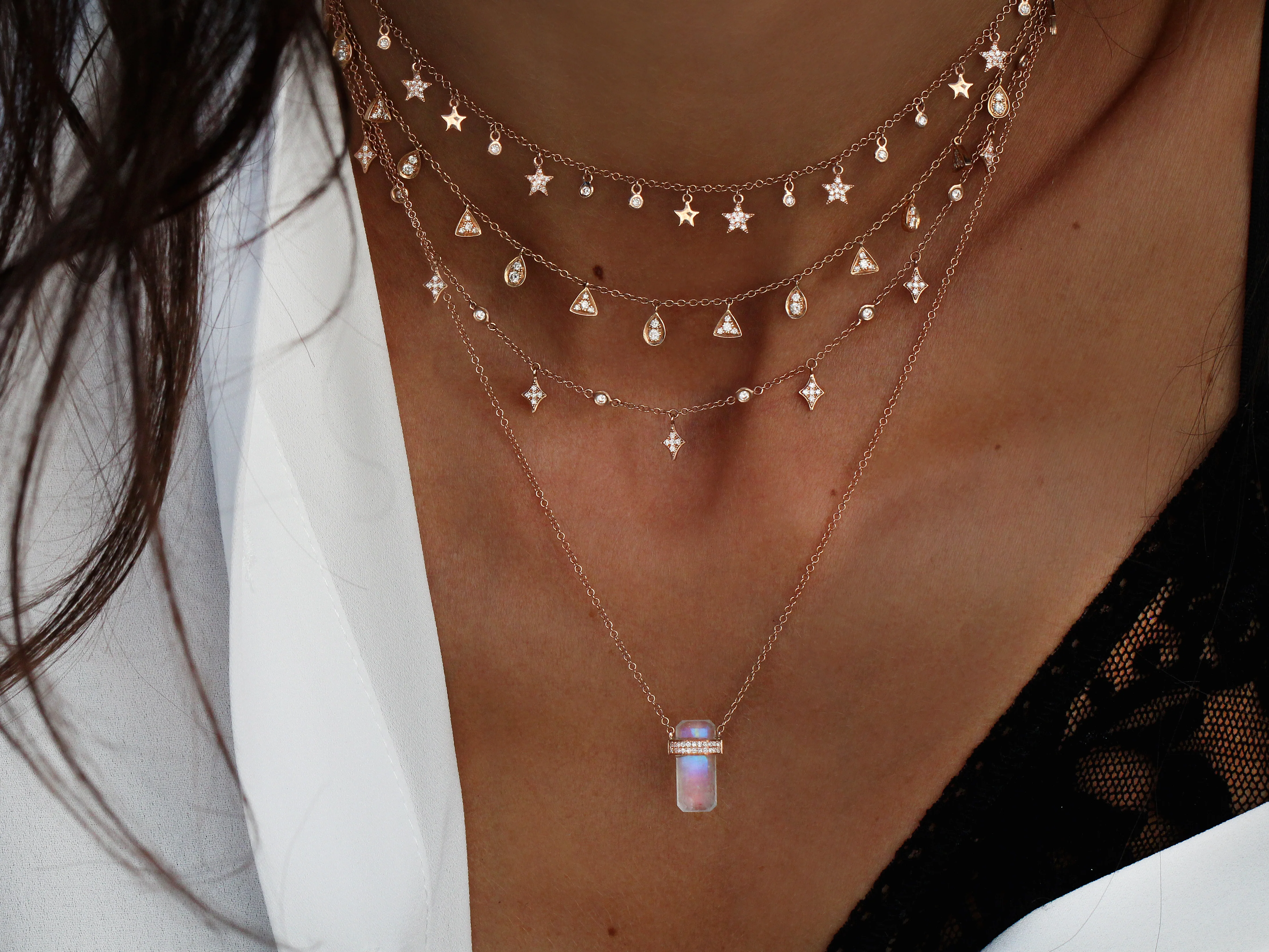14kt gold diamond star and bezel drip choker necklace - Image 3