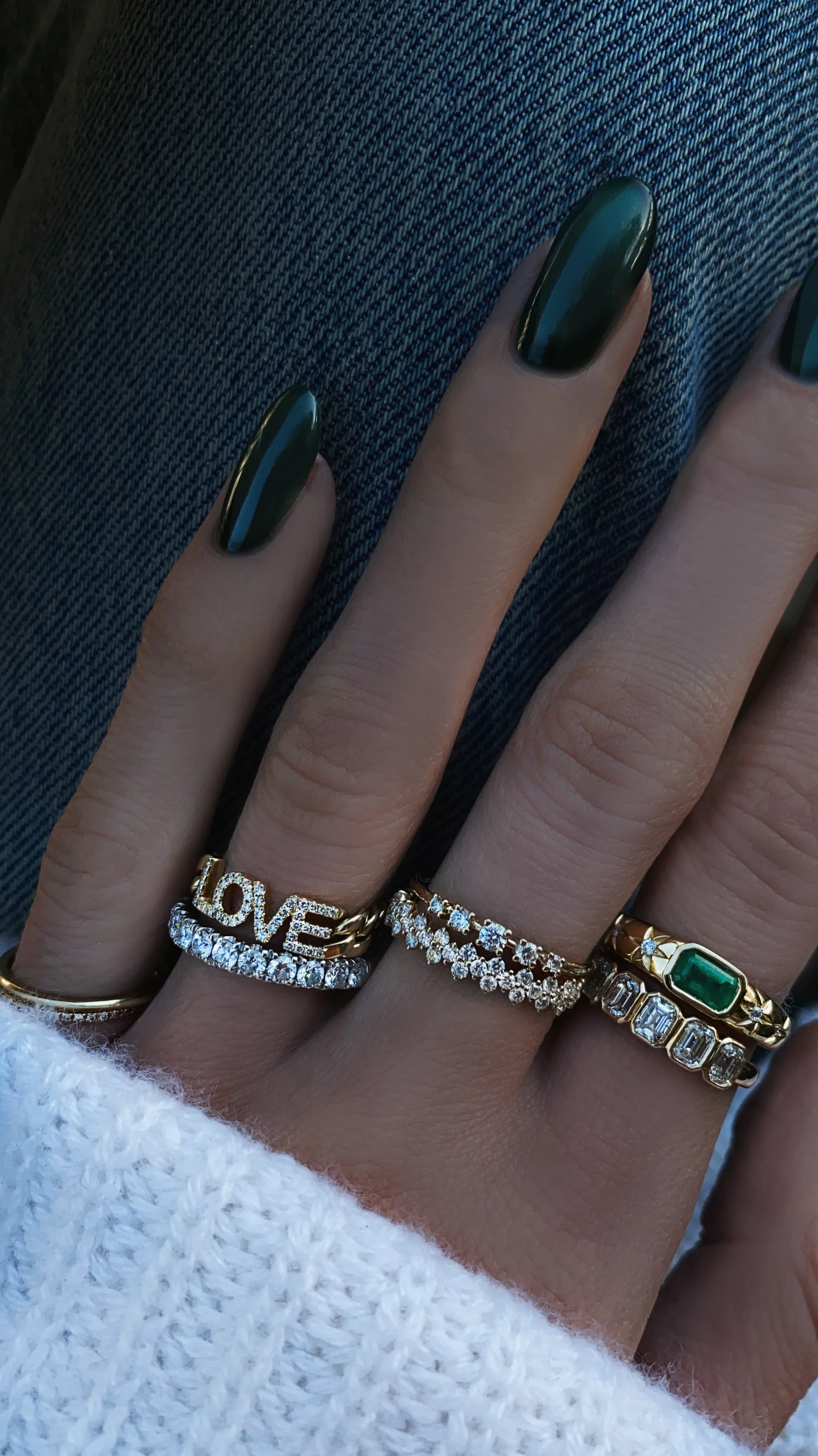 14kt gold diamond starburst emerald dome ring - Image 4