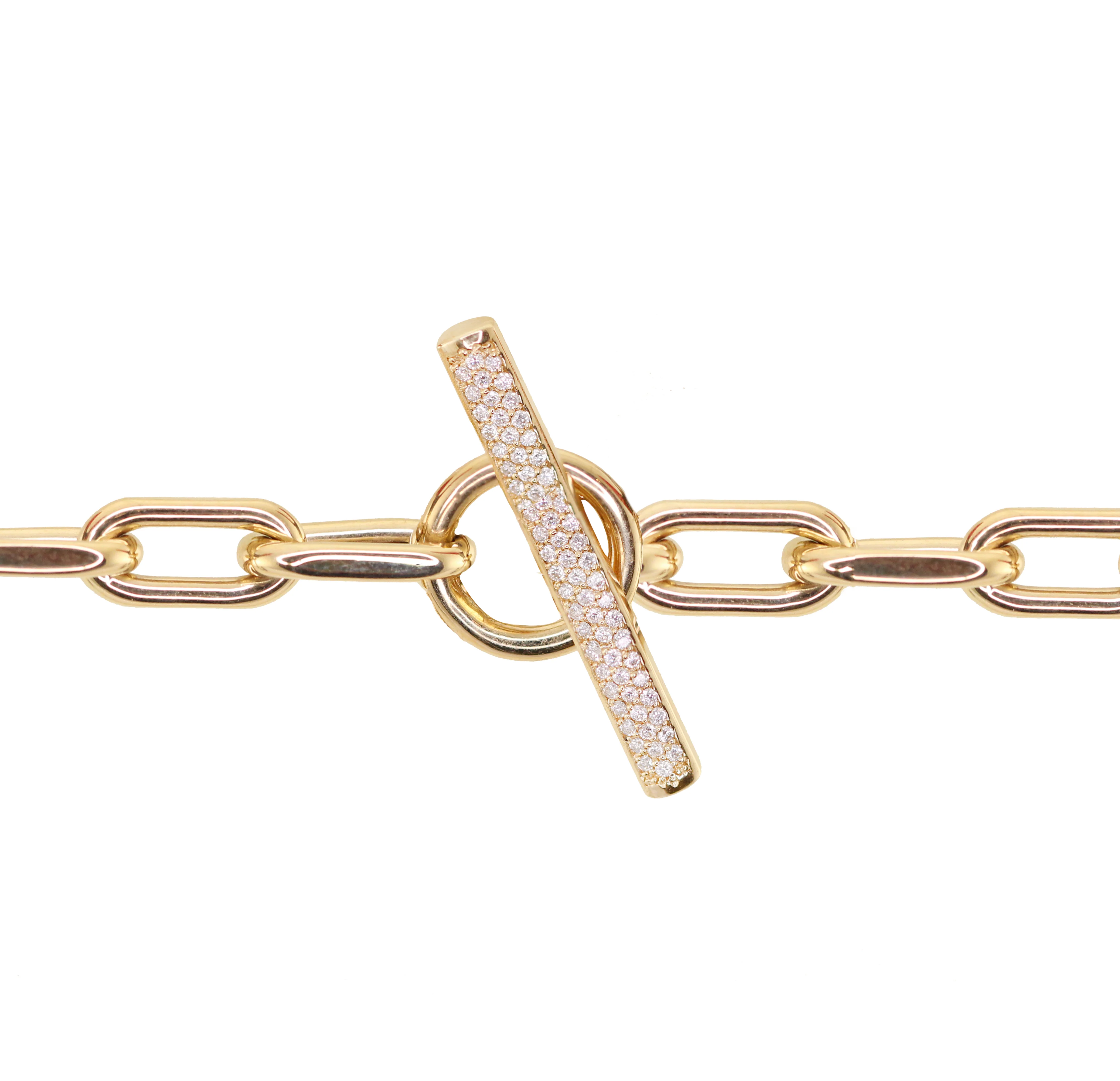 14kt gold diamond toggle thick paperclip bracelet