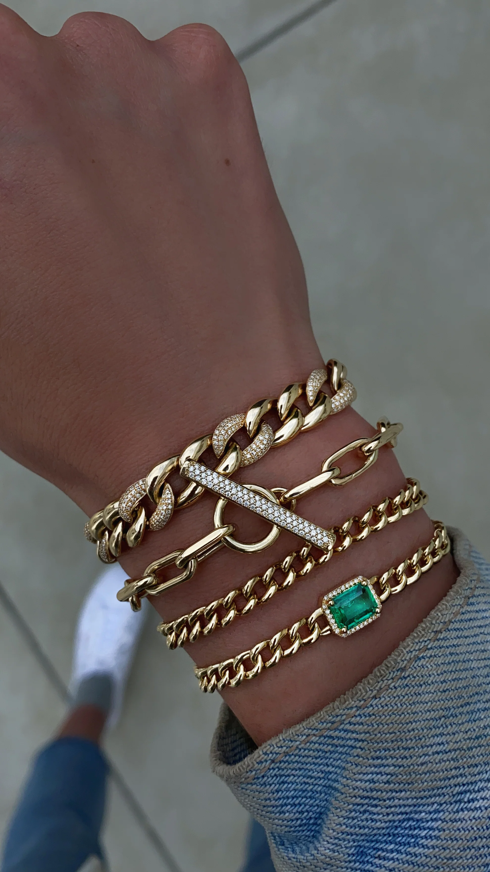 14kt gold diamond toggle thick paperclip bracelet - Image 2