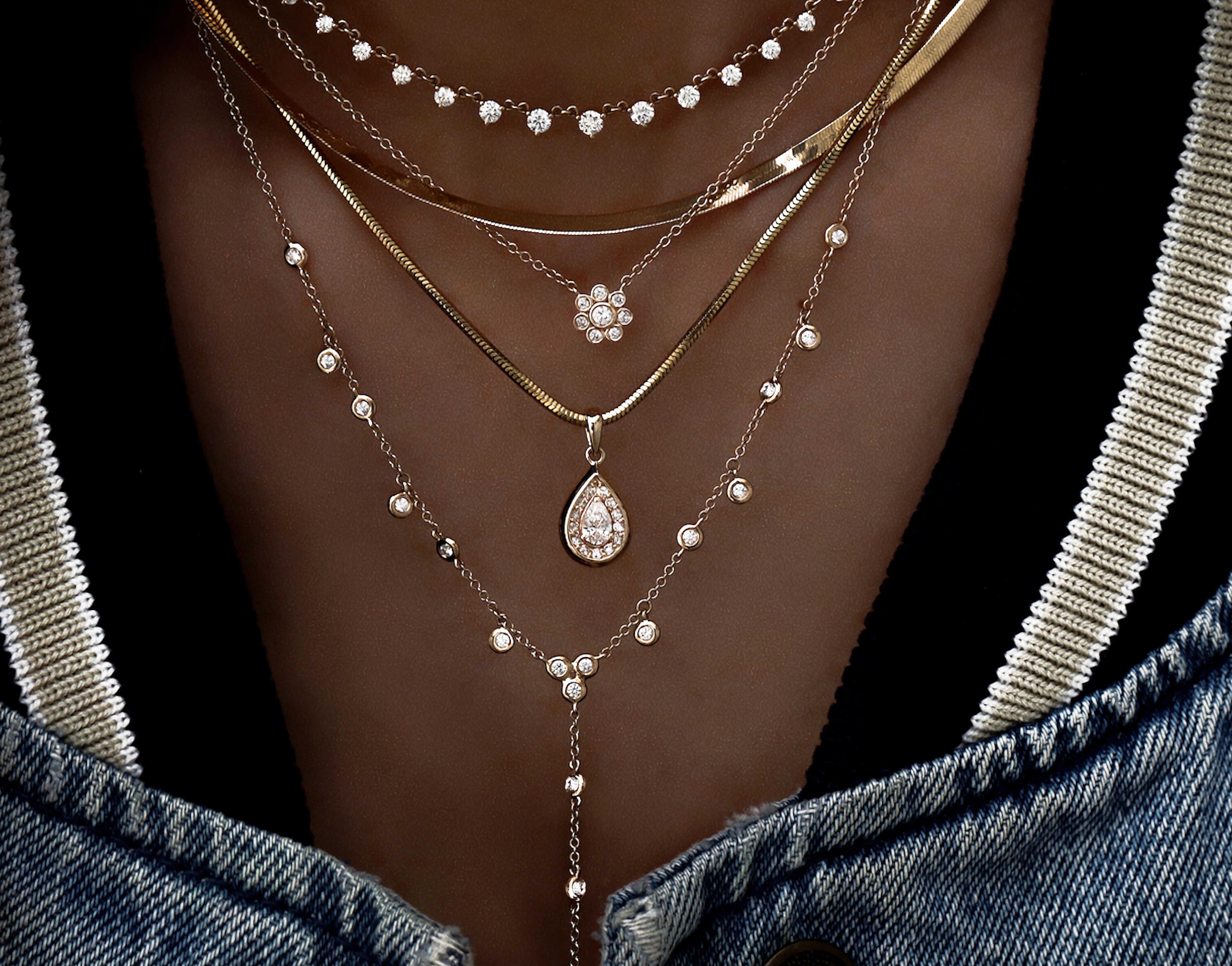 14kt gold diamond water drop necklace - Image 3