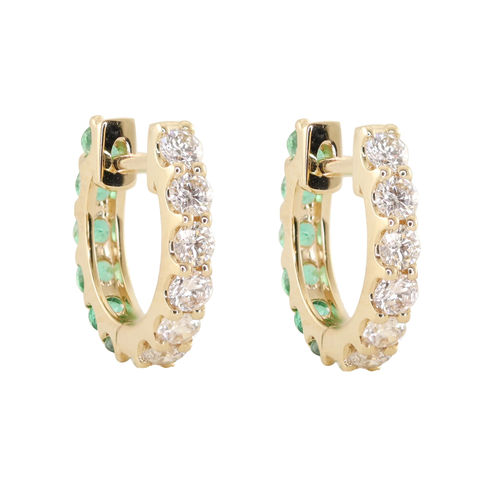 14kt gold double sided diamond emerald hoop - Image 3