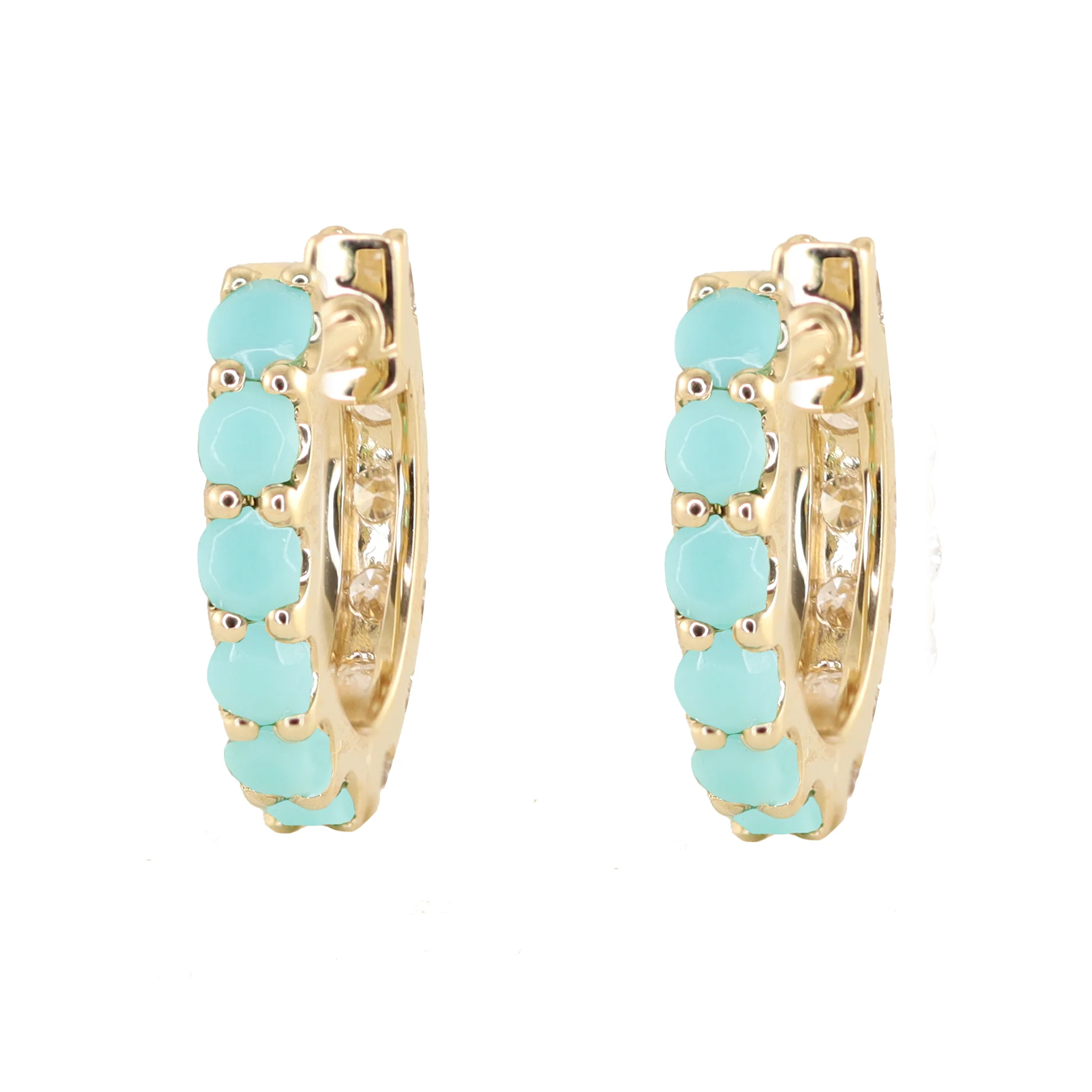 14kt gold double sided diamond turquoise hoop - Image 2