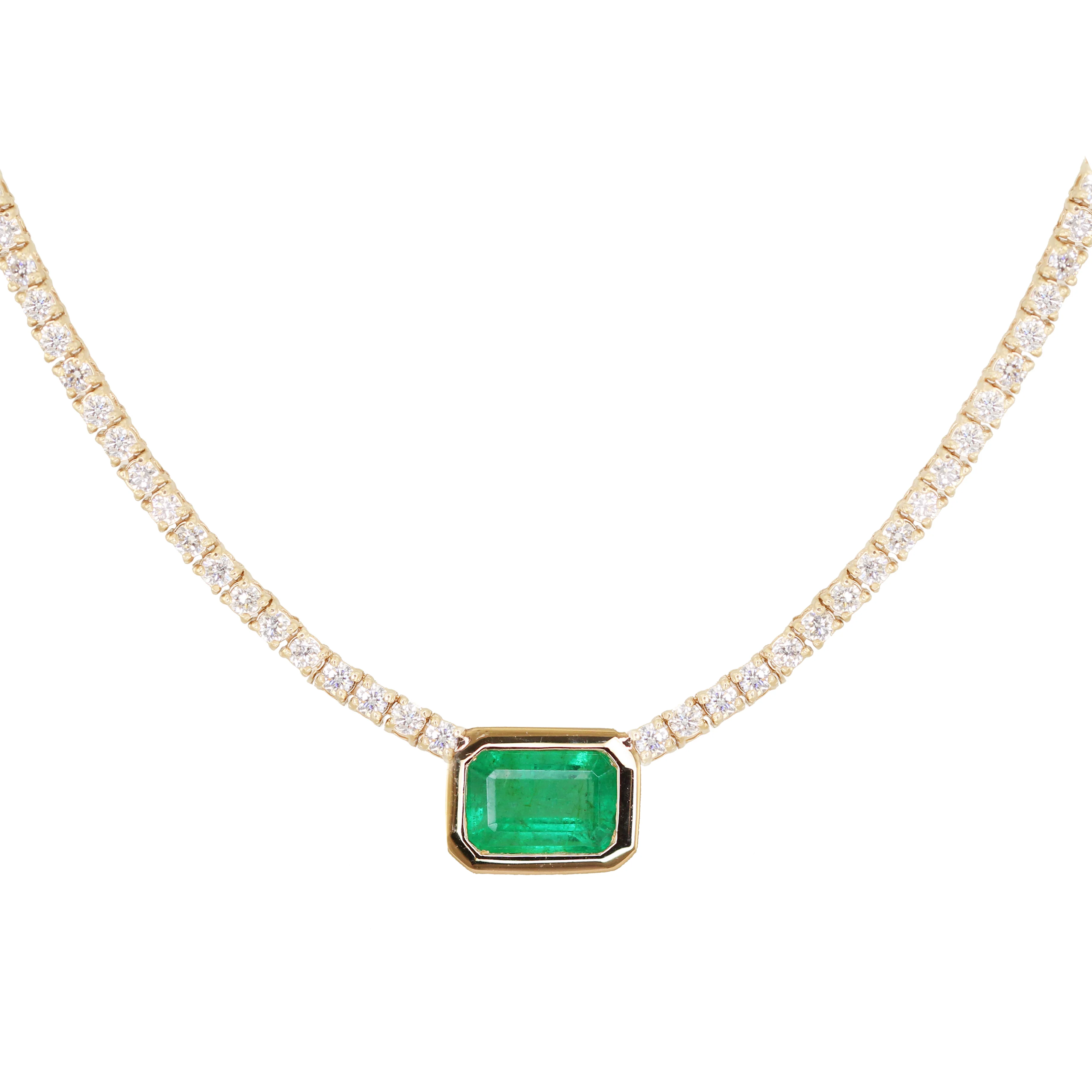 14kt gold emerald bezel diamond classic tennis necklace - Image 2