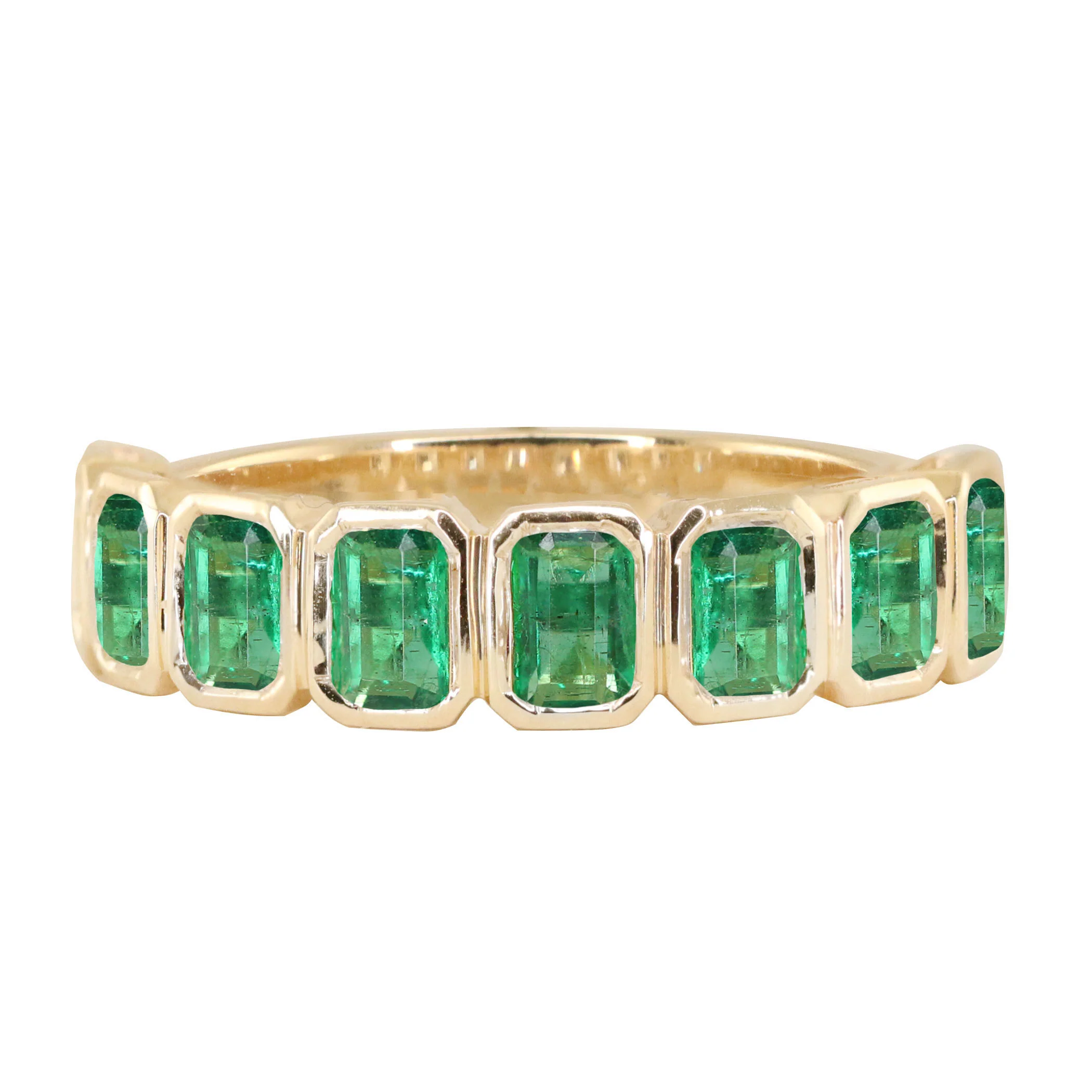 14kt gold emerald cut emerald bezel band