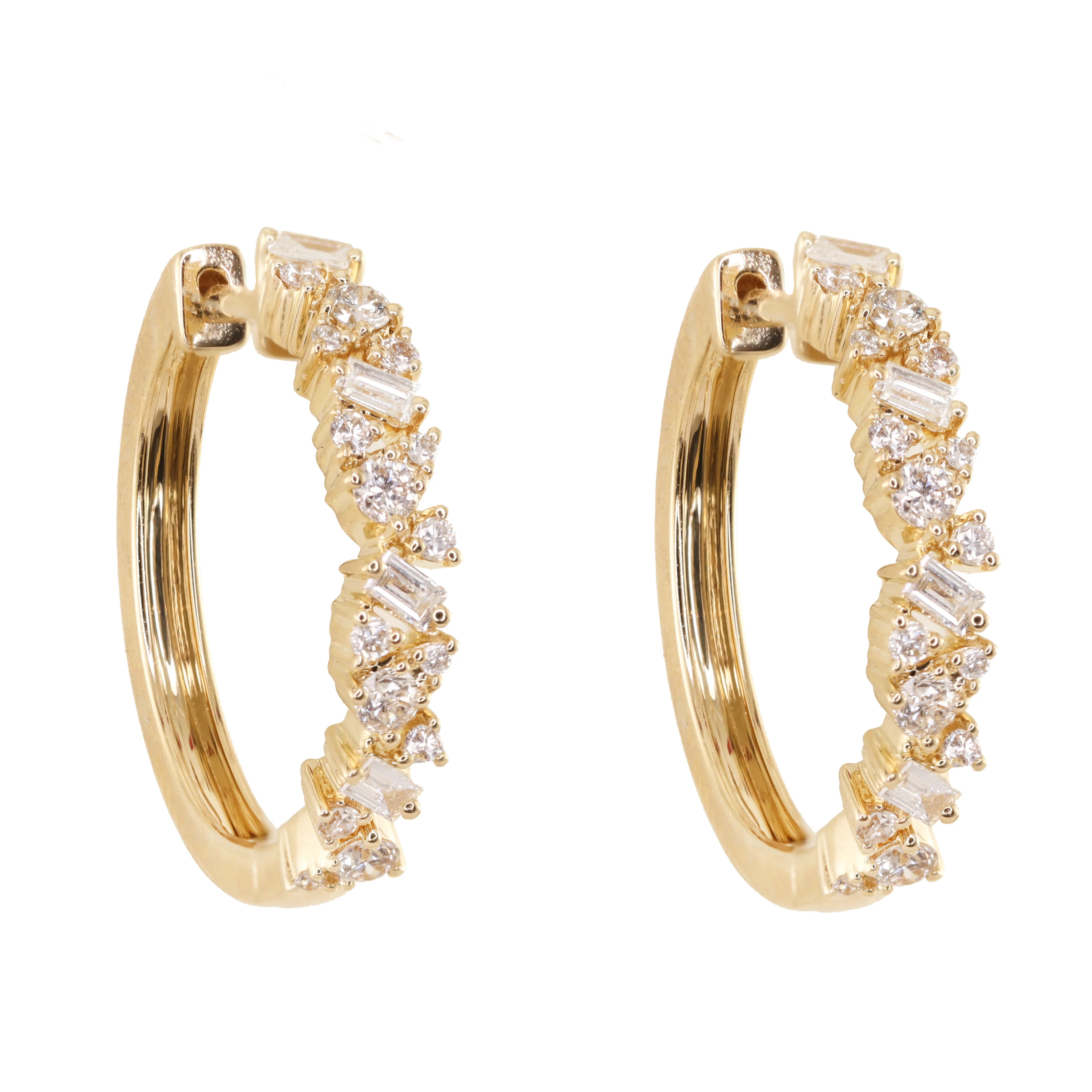 14kt gold floating mixed diamond cut hoop